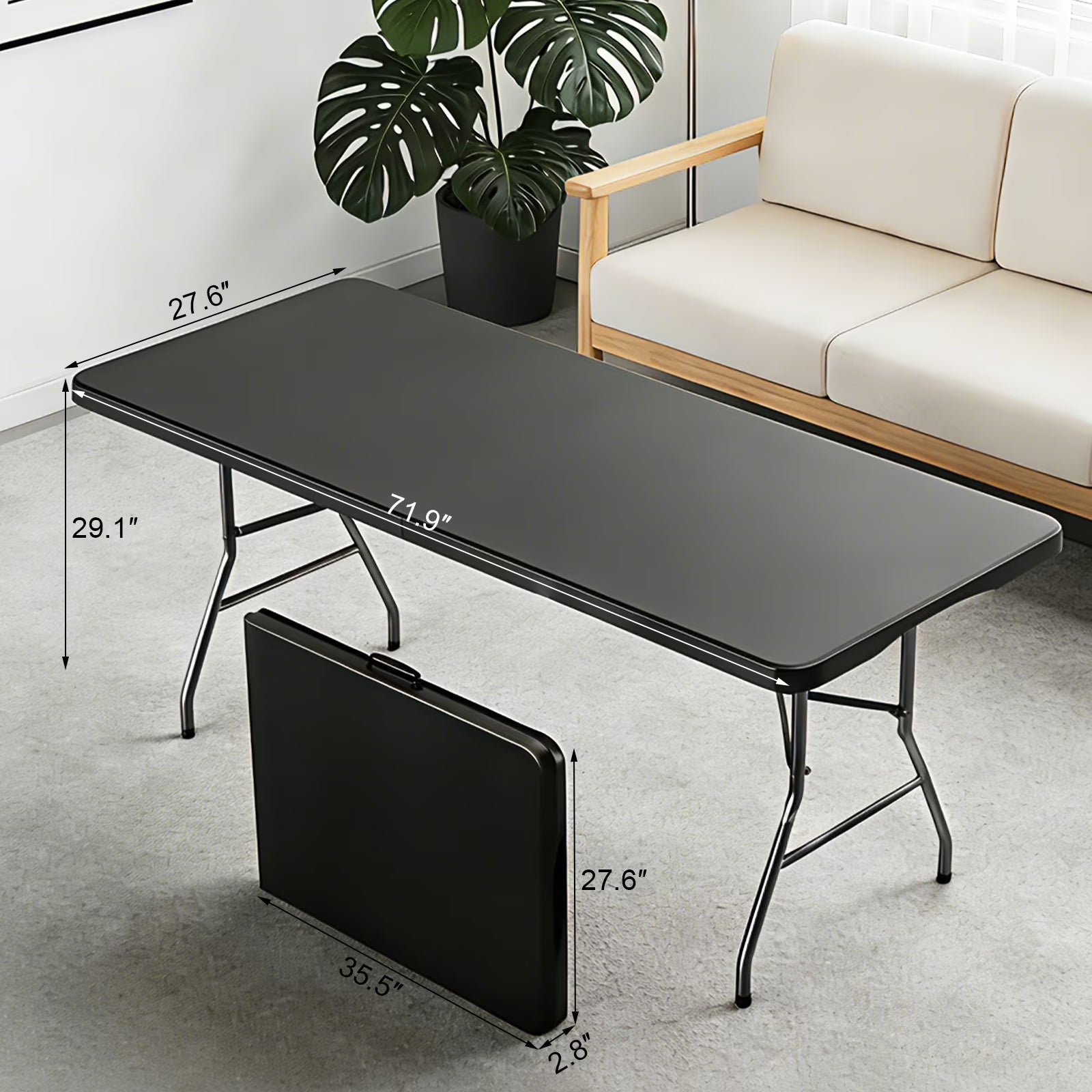 OROFULL 6FT Folding Table Set with 6 Chairs, Plastic Portable Dining Table for Party Camping Backyard Events Picnic,Black