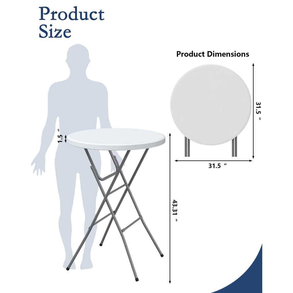 OROFULL 32 Inch Round Bar Height Folding Cocktail Table, Portable High Top Table with Locking Legs for Indoor Outdoor Party Bistro Event, White