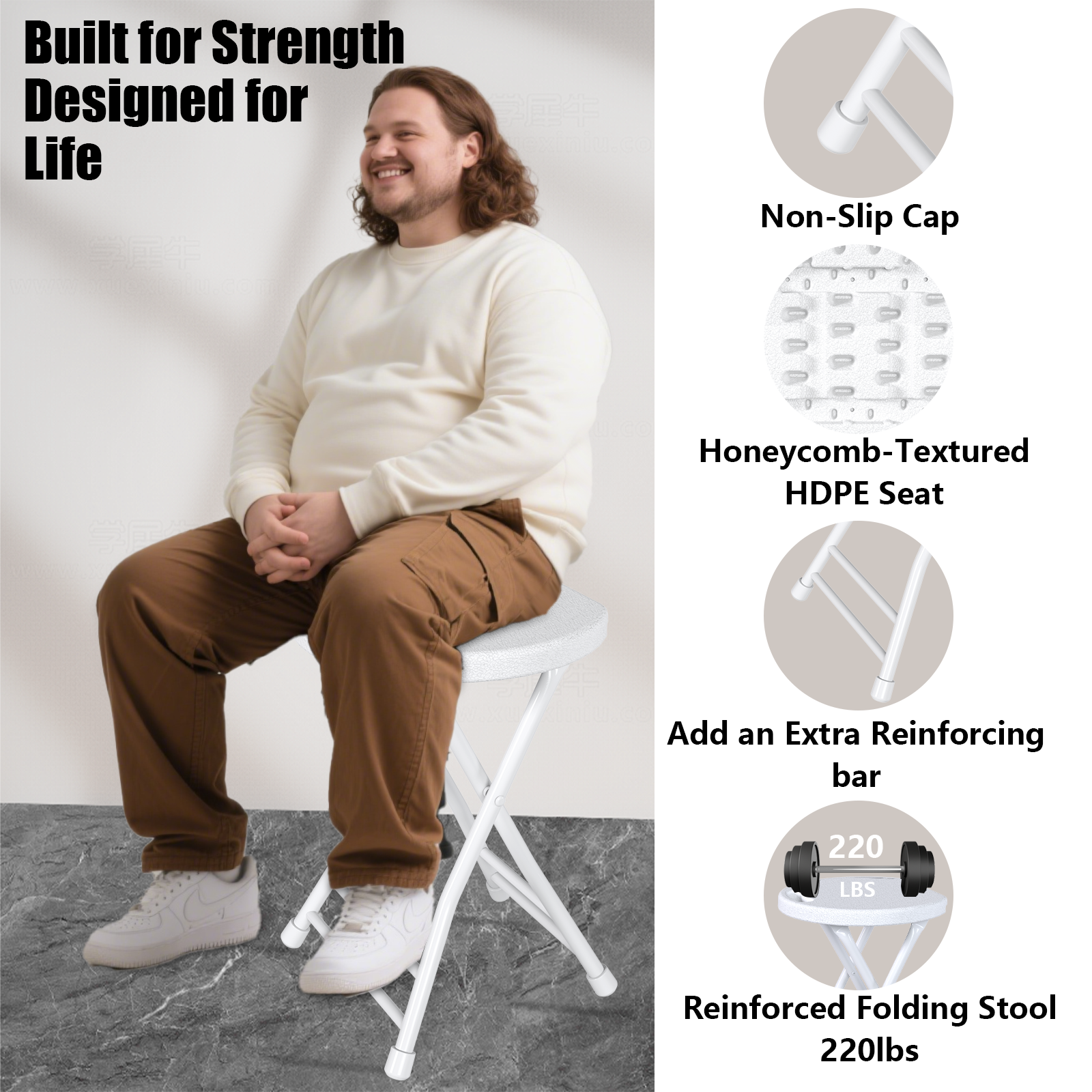 OROFULL 18 Inch Folding Stool 10 Pack, 600lbs Heavy Duty Foldable Bar Stool with Handle, Steel Frame Anti-Slip Folding Chair Indoor Outdoor, White