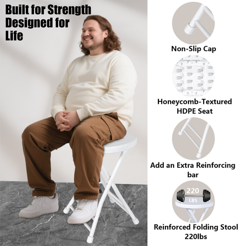 OROFULL 18 Inch Folding Stool 2 Pack, 600lbs Heavy Duty Foldable Bar Stool with Handle, Steel Frame Anti-Slip Folding Chair Indoor Outdoor, White