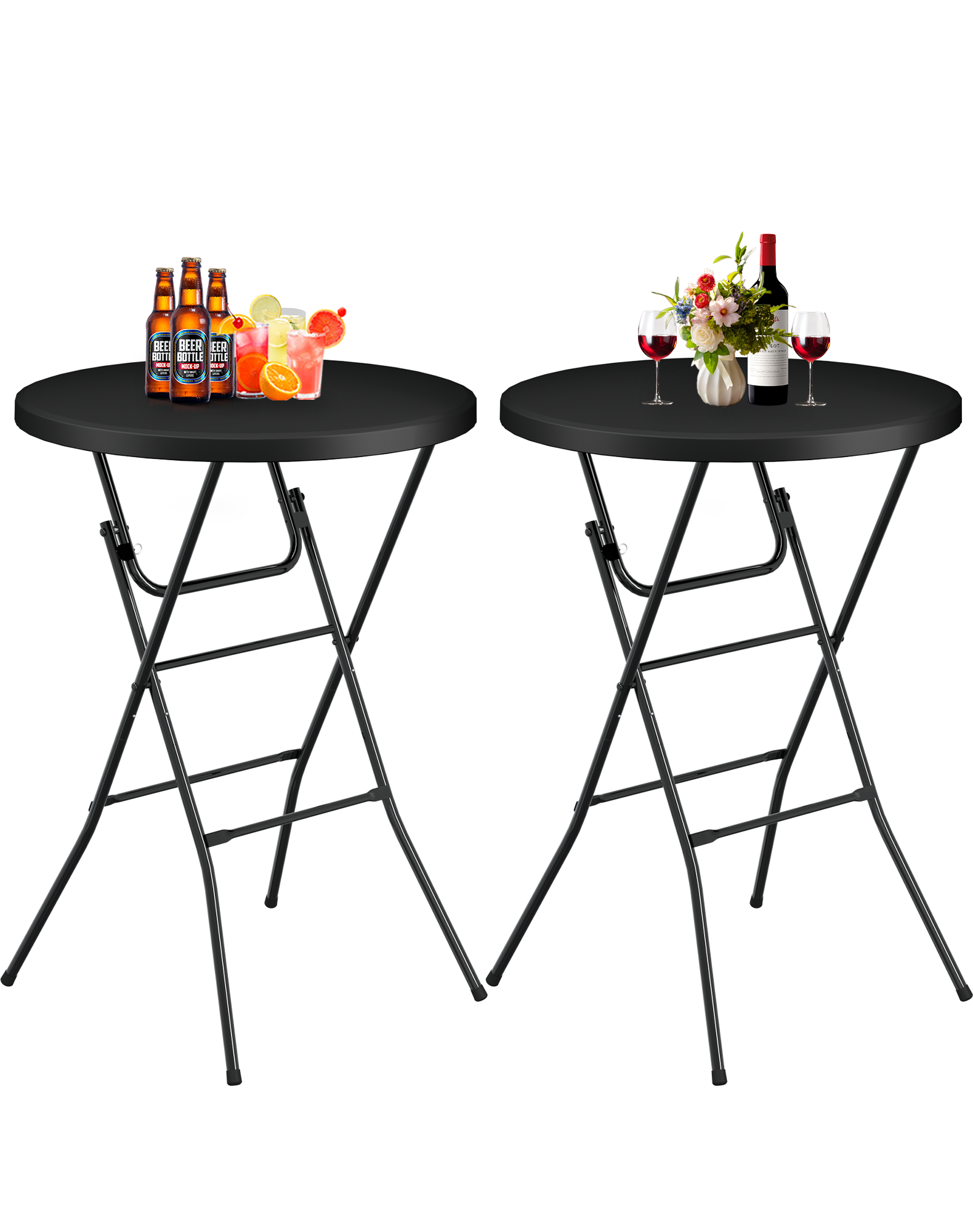OROFULL 32 Inch Round Bar Height Folding Table 2 Pack, Portable High Top Table with Locking Legs for Indoor Outdoor Party Bistro Event, Black