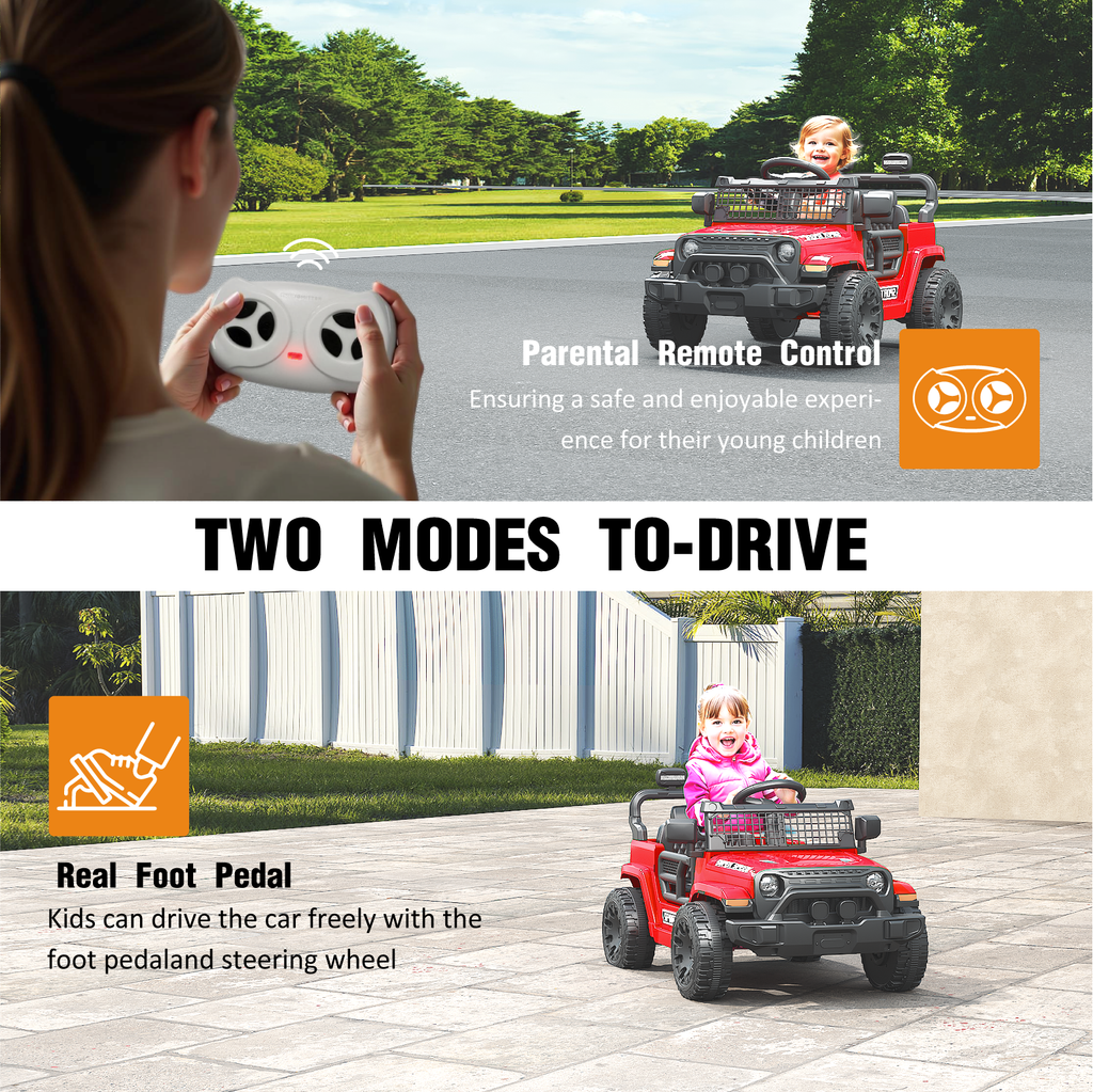 OROFULL 12V Electric Ride On Car, Kids Ride On Truck Toy with Remote Control, Double Doors and Music for Toddlers, Boys and Girls,Red