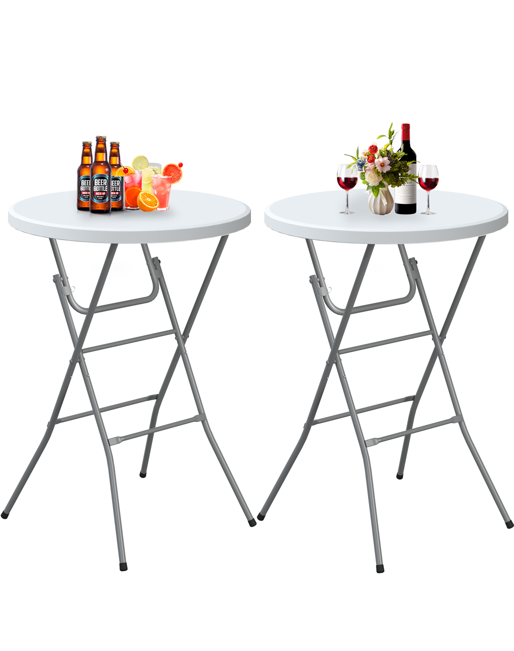 OROFULL 32 Inch Round Bar Height Folding Table 2 Pack, Portable High Top Table with Locking Legs for Indoor Outdoor Party Bistro Event, White