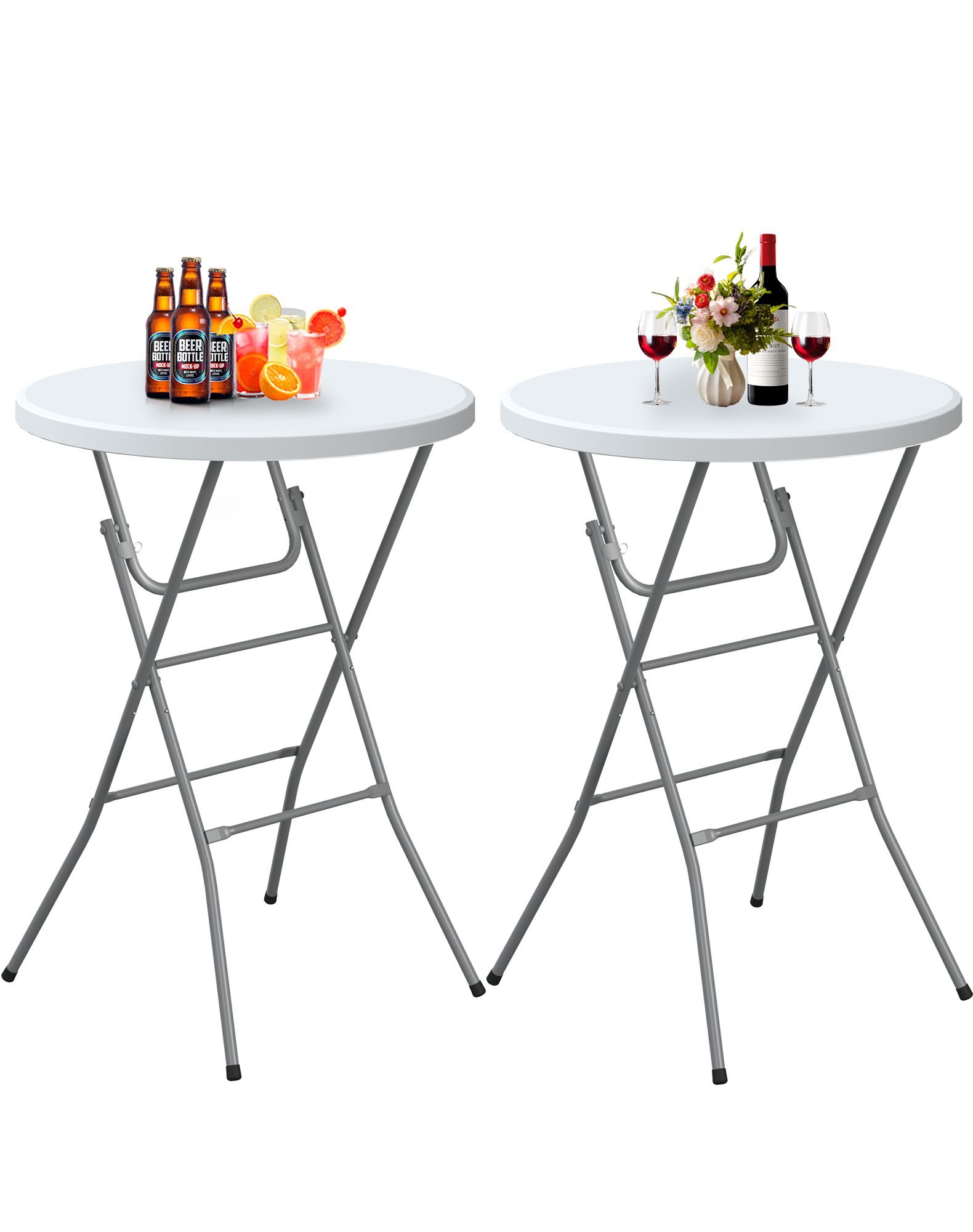 OROFULL 32 Inch Round Bar Height Folding Table 2 Pack, Portable High Top Table with Locking Legs for Indoor Outdoor Party Bistro Event, White