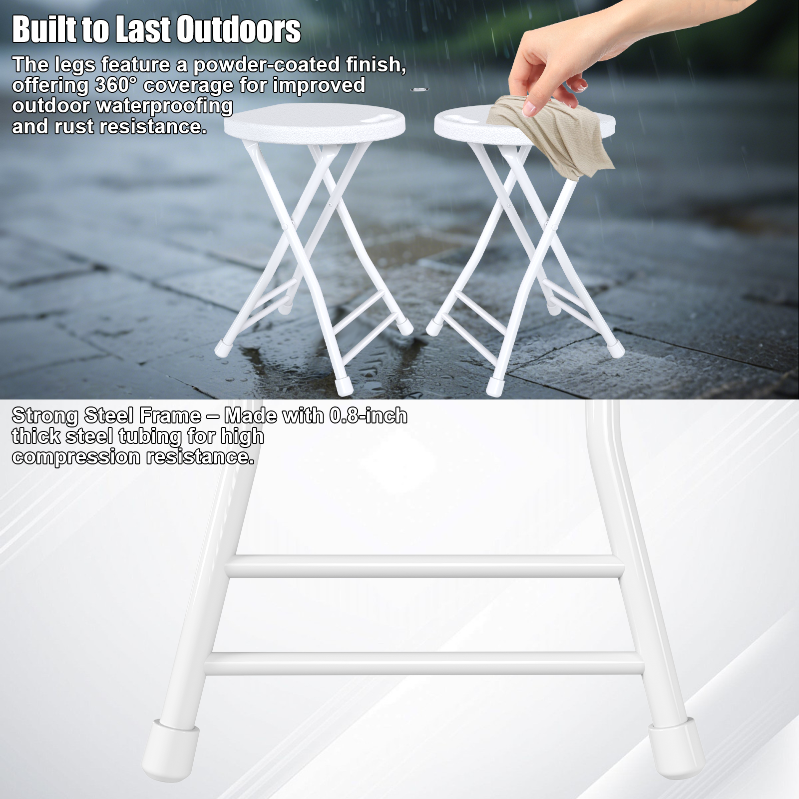 OROFULL 18 Inch Folding Stool 4 Pack, 600lbs Heavy Duty Foldable Bar Stool with Handle, Steel Frame Anti-Slip Folding Chair Indoor Outdoor, White