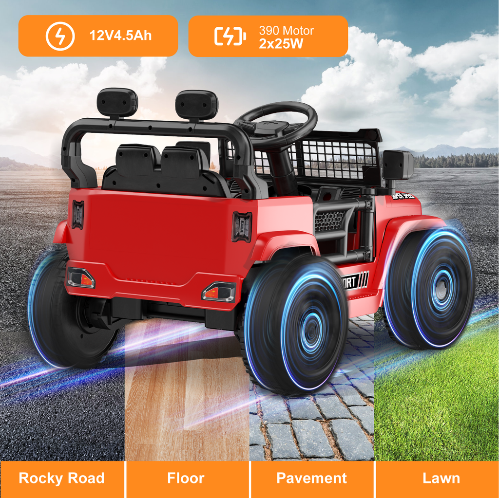 OROFULL 12V Electric Ride On Car, Kids Ride On Truck Toy with Remote Control, Double Doors and Music for Toddlers, Boys and Girls,Red