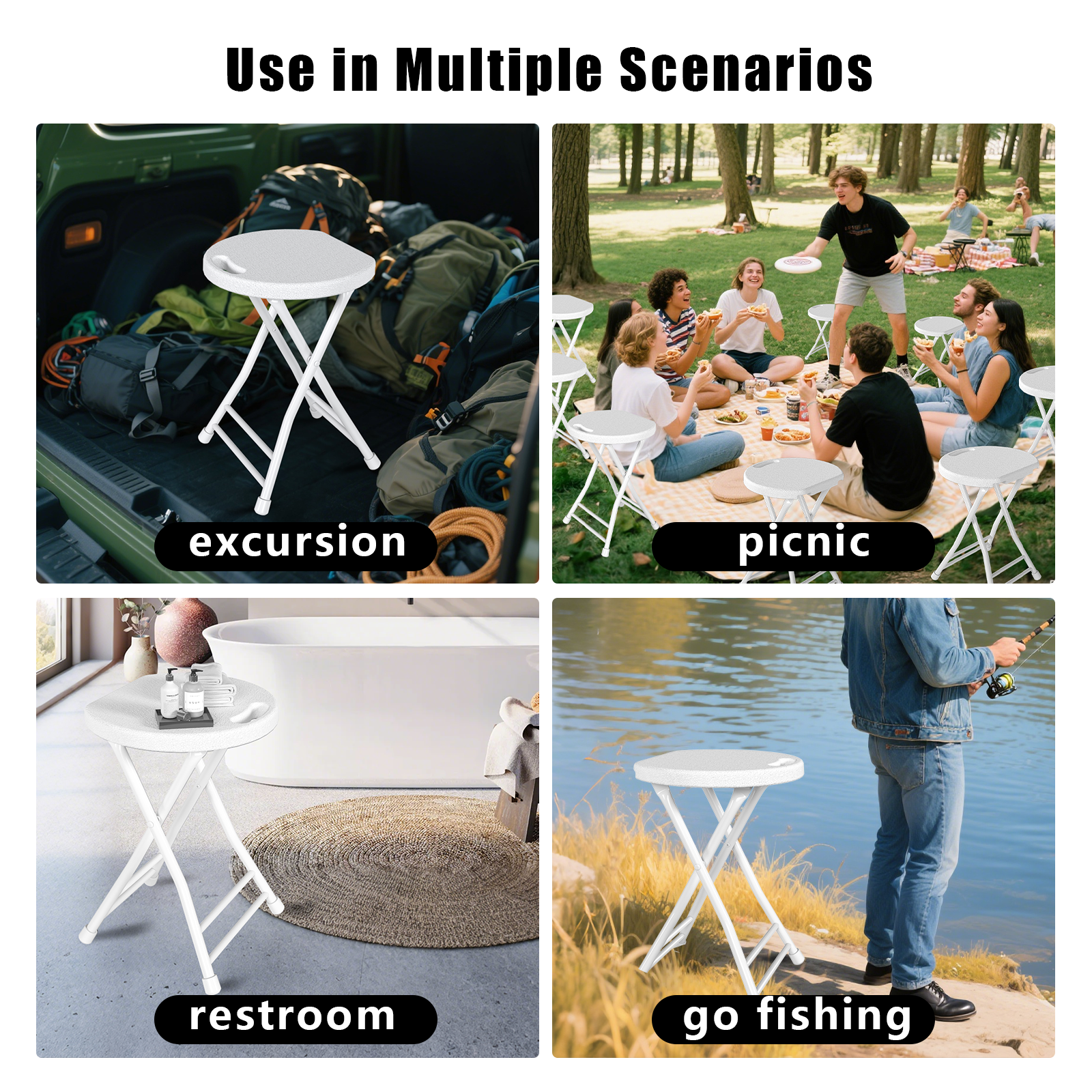 OROFULL 18 Inch Folding Stool 8 Pack, 600lbs Heavy Duty Foldable Bar Stool with Handle, Steel Frame Anti-Slip Folding Chair Indoor Outdoor, White
