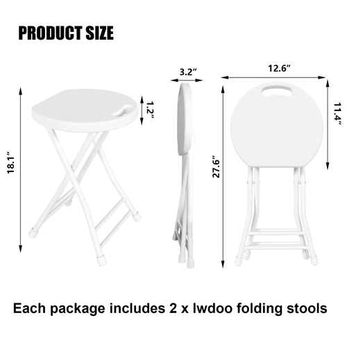 OROFULL 18 Inch Folding Stool 4 Pack, 600lbs Heavy Duty Foldable Bar Stool with Handle, Steel Frame Anti-Slip Folding Chair Indoor Outdoor, White