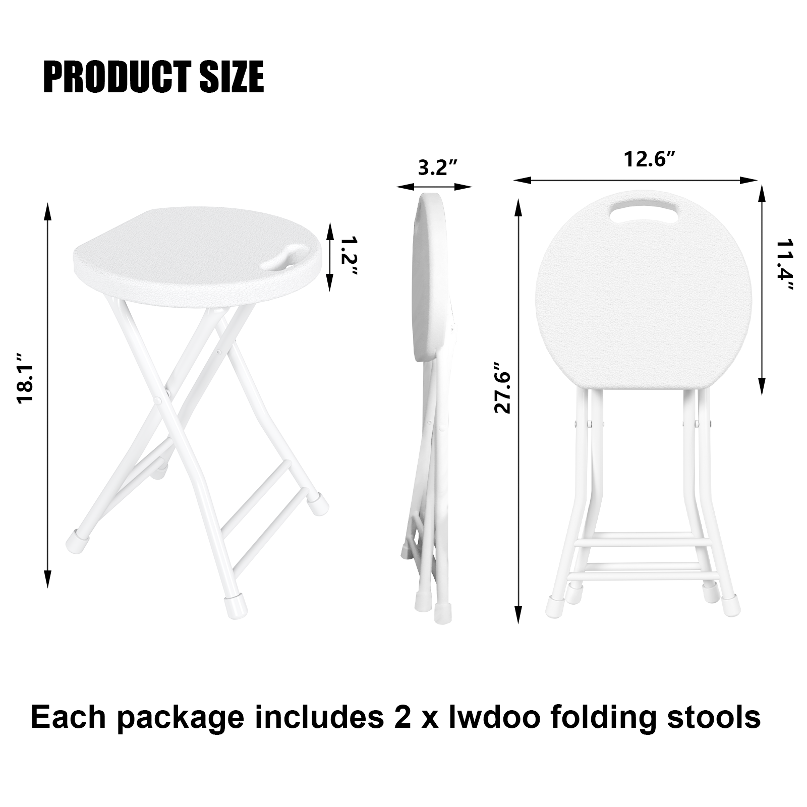 OROFULL 18 Inch Folding Stool 8 Pack, 600lbs Heavy Duty Foldable Bar Stool with Handle, Steel Frame Anti-Slip Folding Chair Indoor Outdoor, White