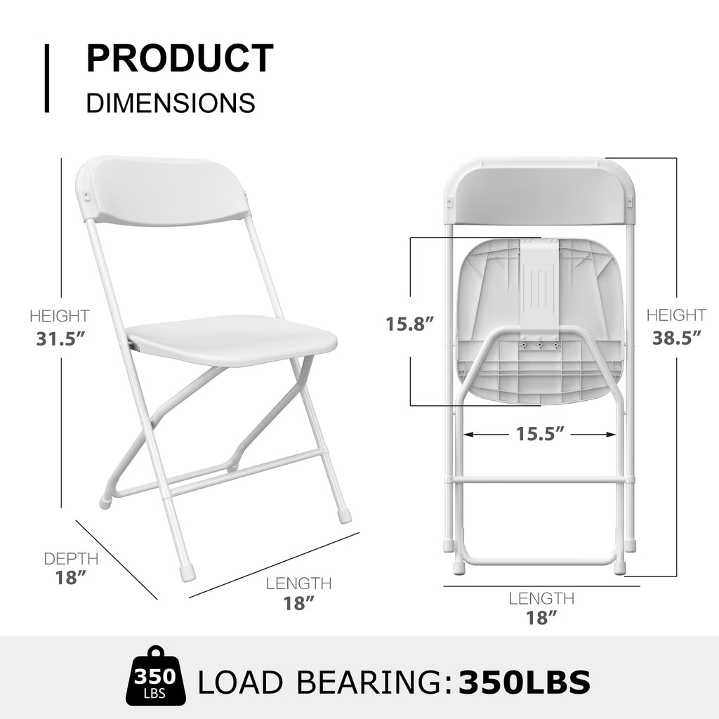 OROFULL 8FT Folding Table Set with 10 Chairs, Plastic Portable Dining Table for Party Camping Backyard Events Picnic,White