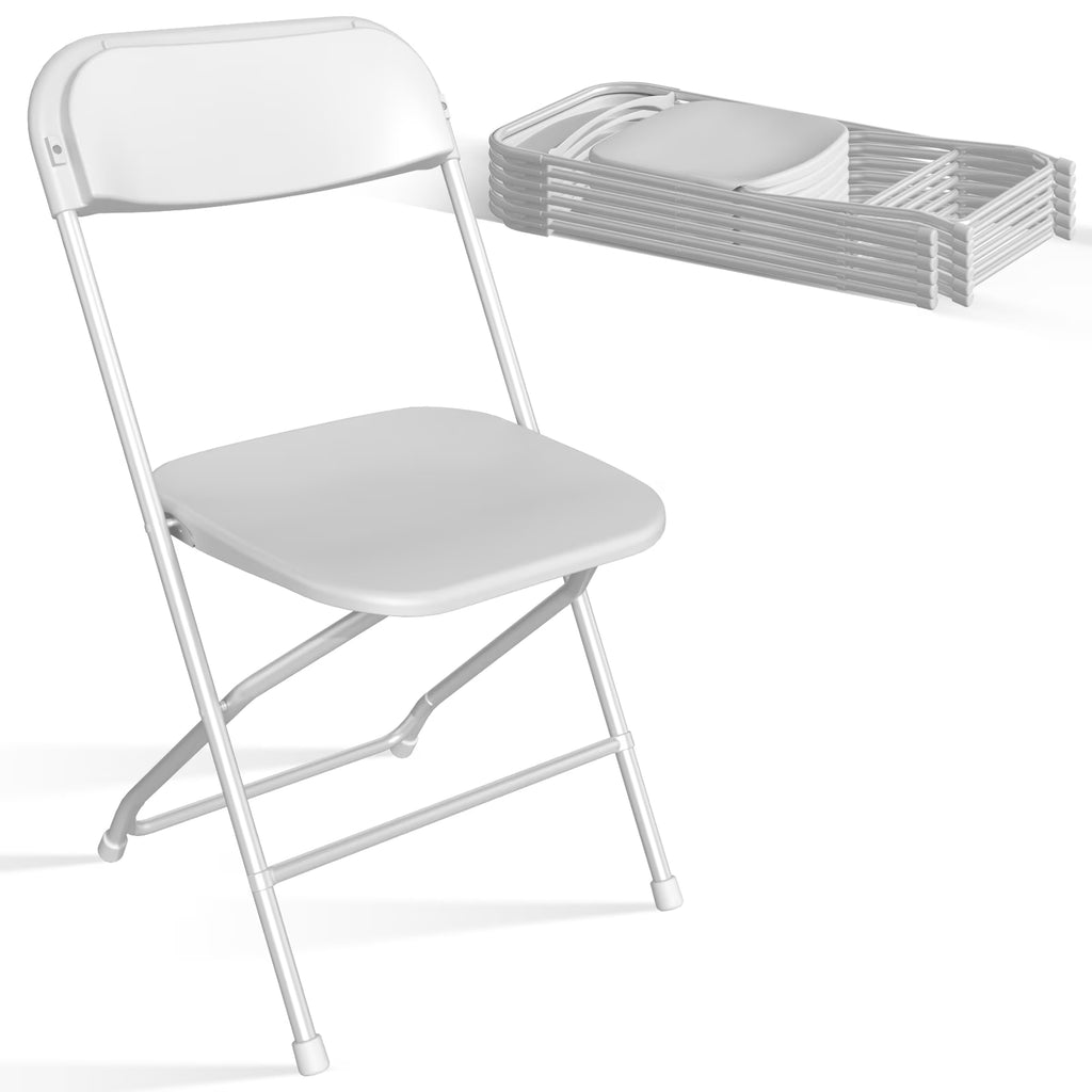OROFULL 6 Pack Plastic Folding Chair, 350lb Capacity Stackable Event Chair with Steel Frame for Indoor Outdoor Wedding Party, White