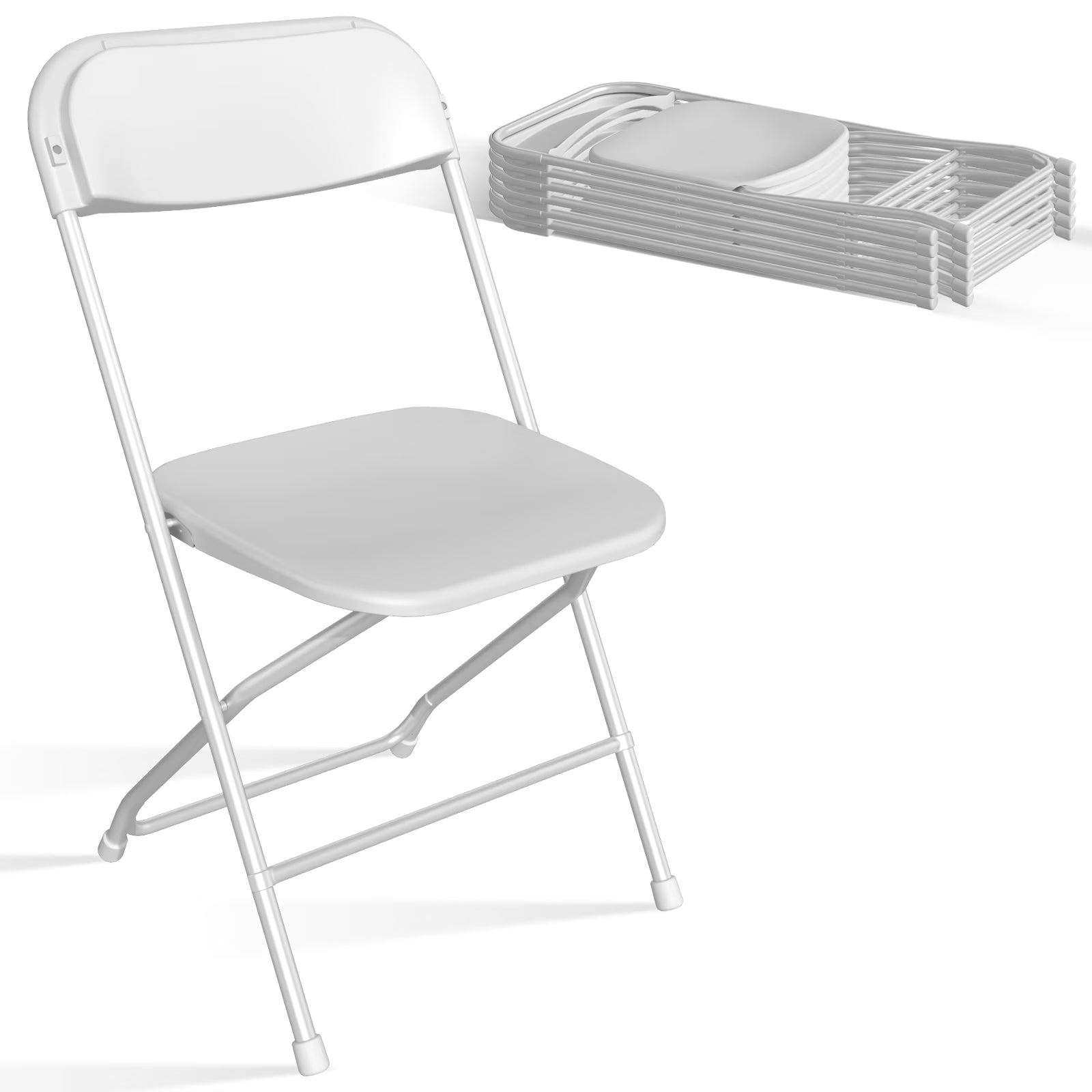 OROFULL 6 Pack Plastic Folding Chair, 350lb Capacity Stackable Event Chair with Steel Frame for Indoor Outdoor Wedding Party, White