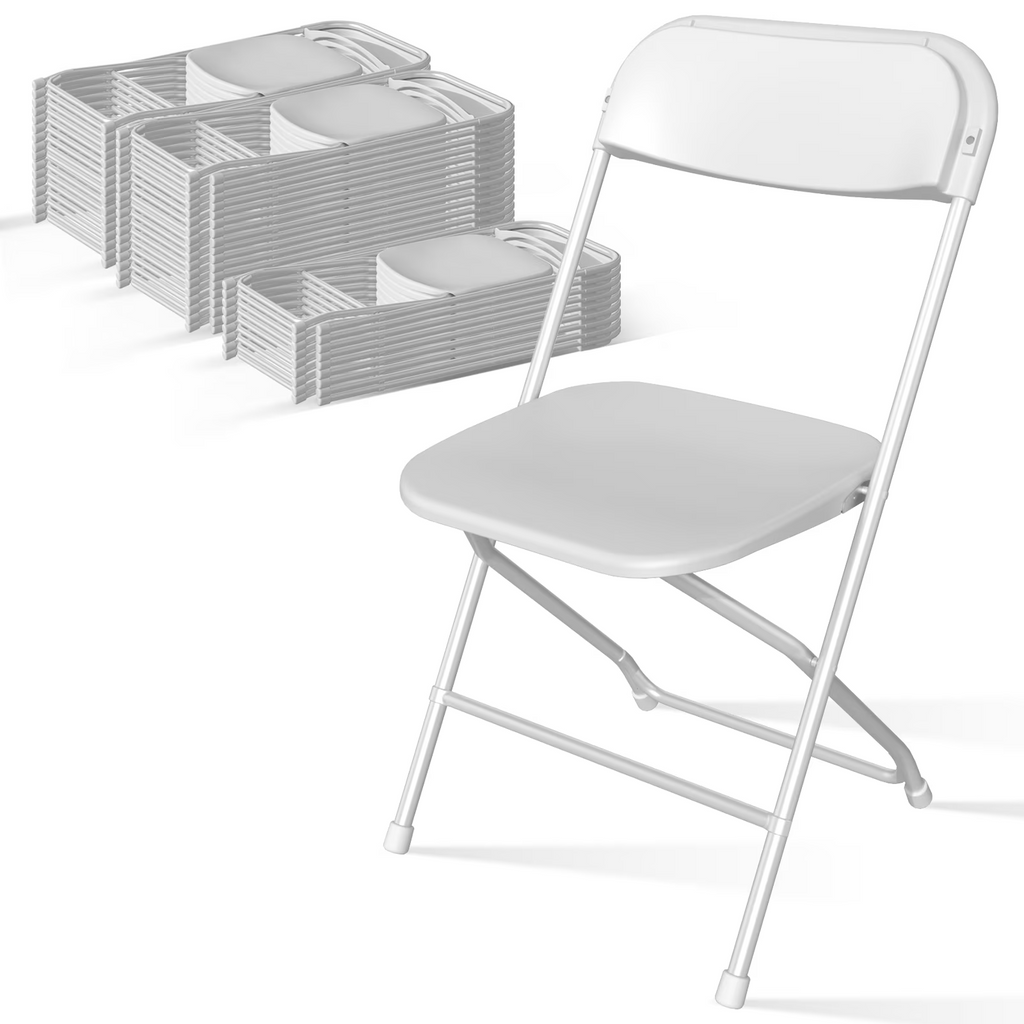 OROFULL 50 Pack Plastic Folding Chair, 350lb Capacity Stackable Event Chair with Steel Frame for Indoor Outdoor Wedding Party, White