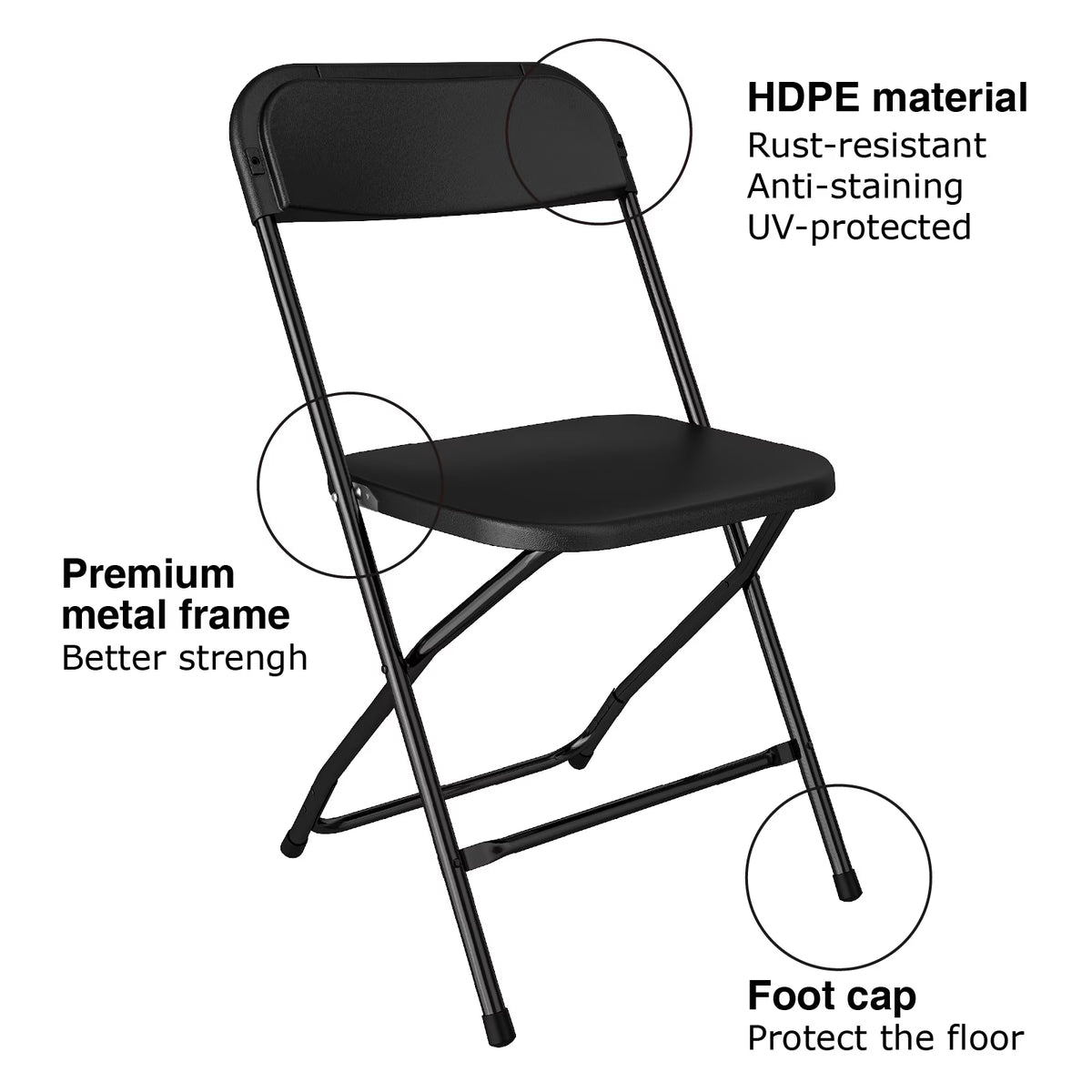 OROFULL 8FT Folding Table Set with 10 Chairs, Plastic Portable Dining Table for Party Camping Backyard Events Picnic,Black