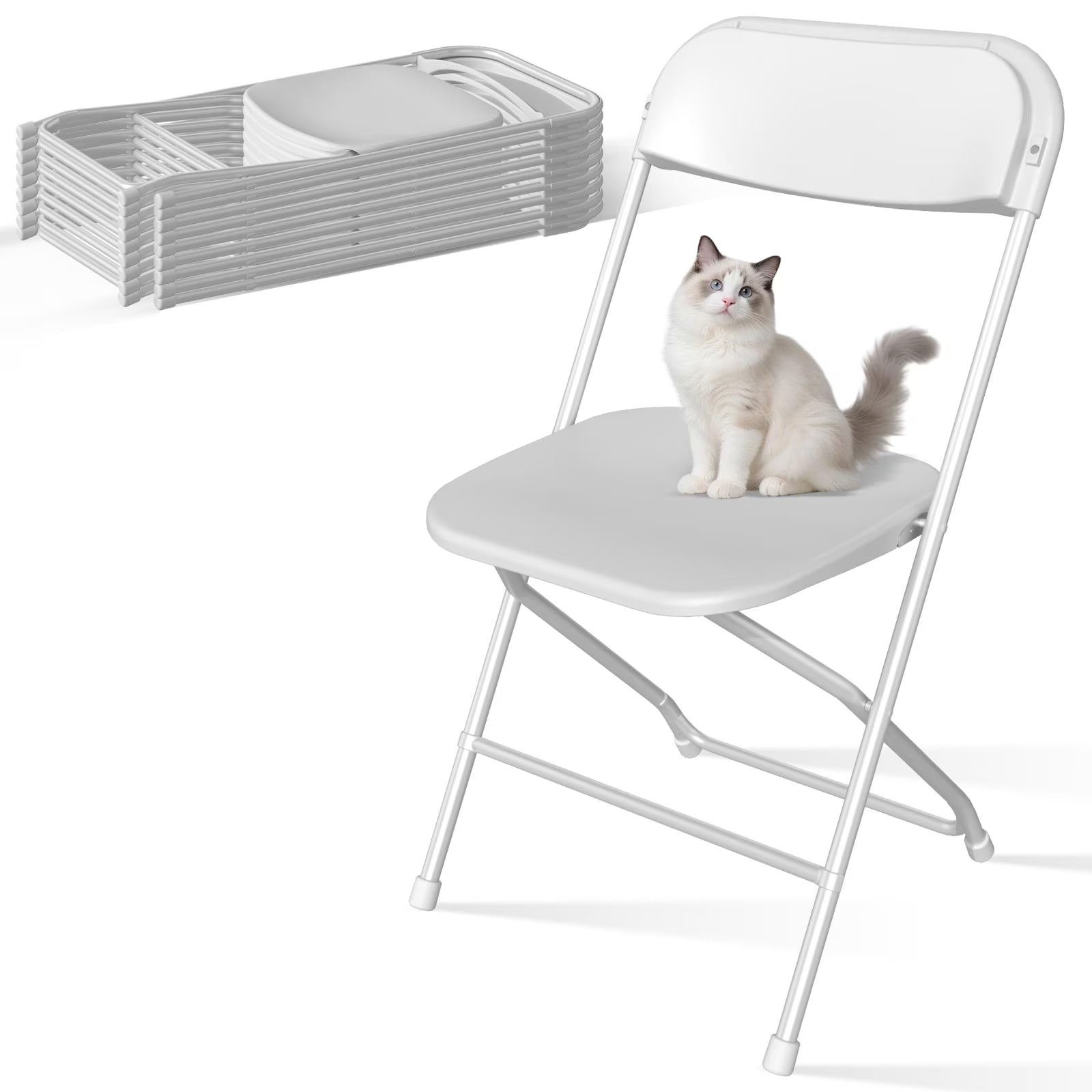 OROFULL 10 Pack Plastic Folding Chair, 350lb Capacity Stackable Event Chair with Steel Frame for Indoor Outdoor Wedding Party, White