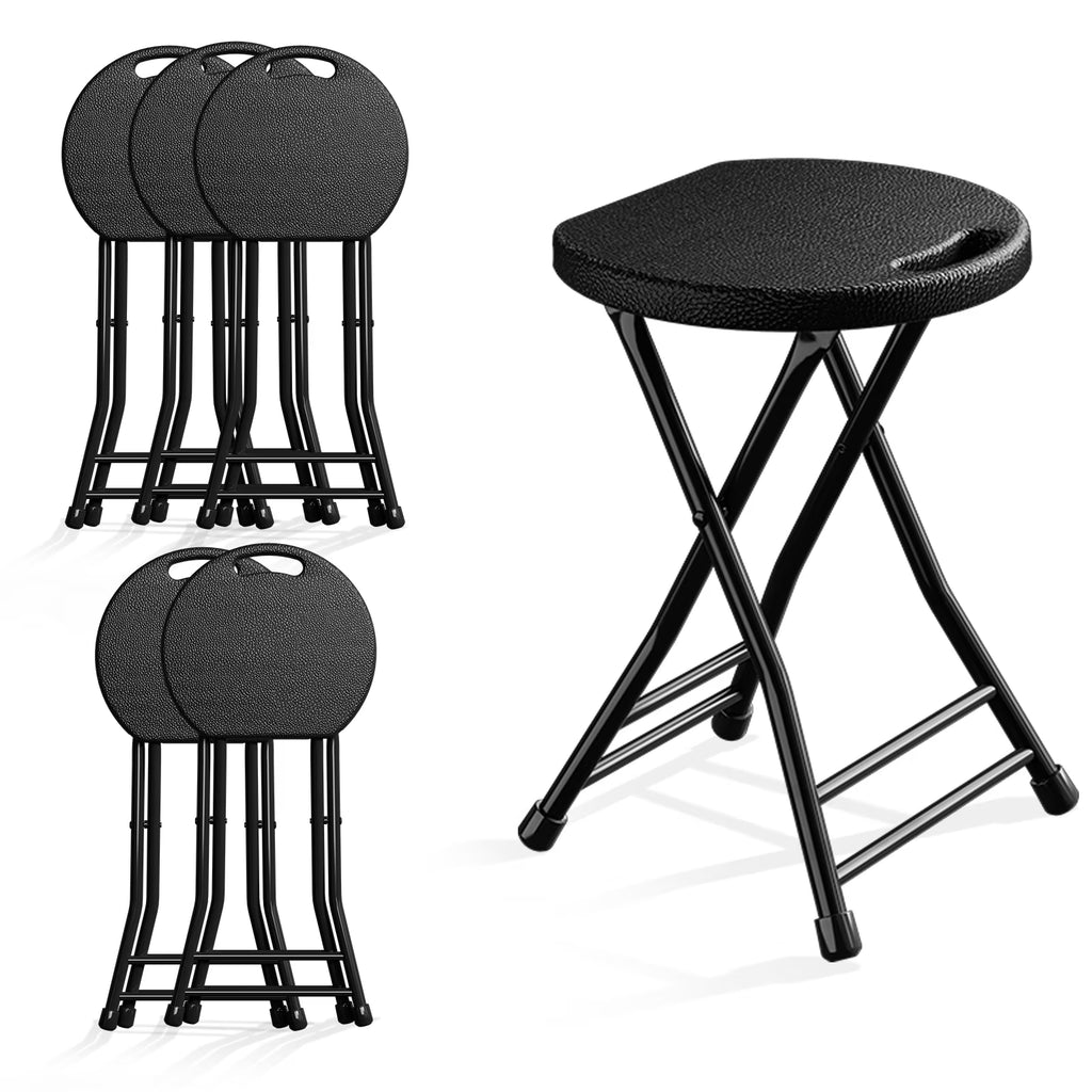 OROFULL 18 Inch Folding Stool 6 Pack, 600lbs Heavy Duty Foldable Bar Stool with Handle, Steel Frame Anti-Slip Folding Chair Indoor Outdoor, Black
