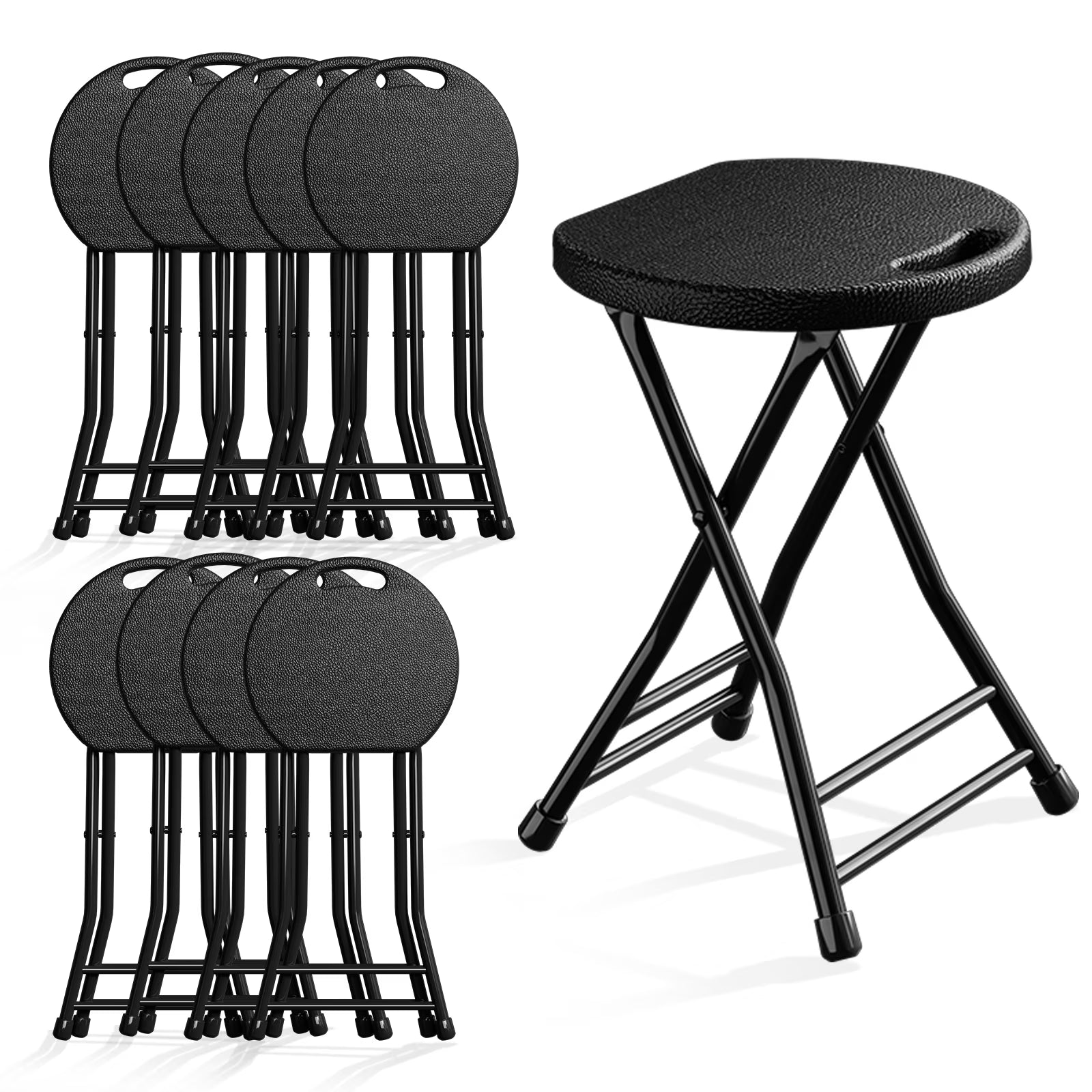 OROFULL 18 Inch Folding Stool 6 Pack, 600lbs Heavy Duty Foldable Bar Stool with Handle, Steel Frame Anti-Slip Folding Chair Indoor Outdoor, Black