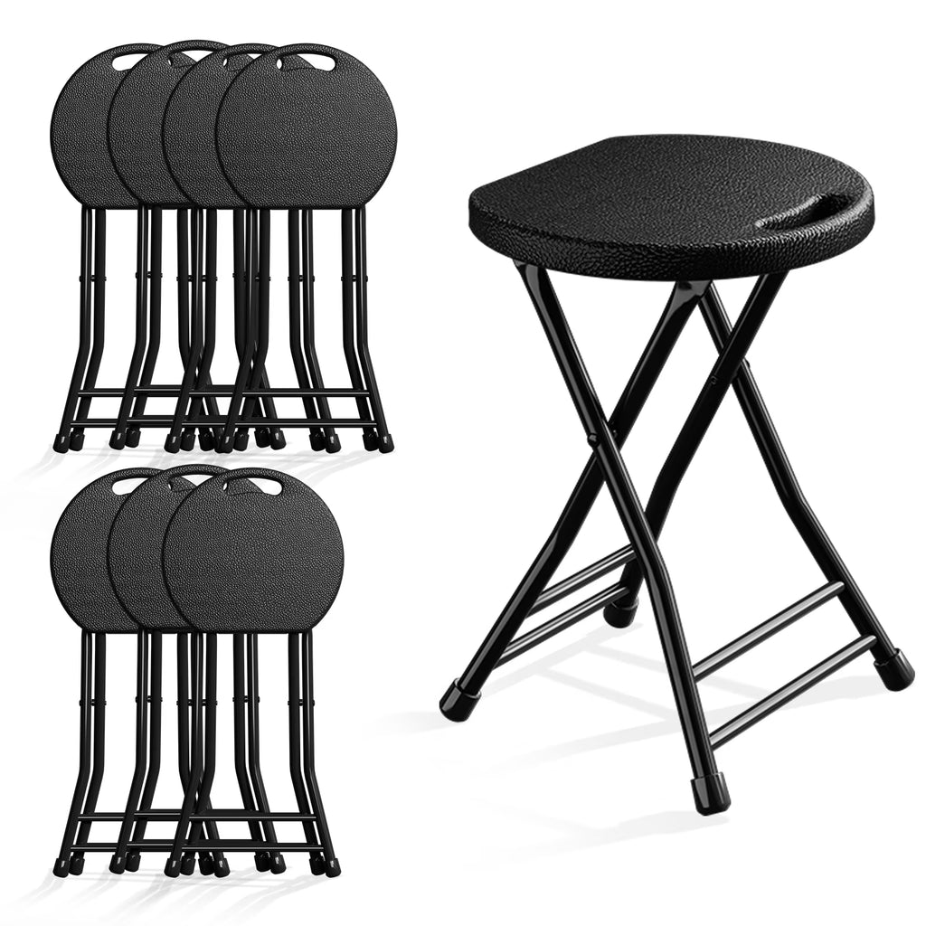 OROFULL 18 Inch Folding Stool 8 Pack, 600lbs Heavy Duty Foldable Bar Stool with Handle, Steel Frame Anti-Slip Folding Chair Indoor Outdoor, White