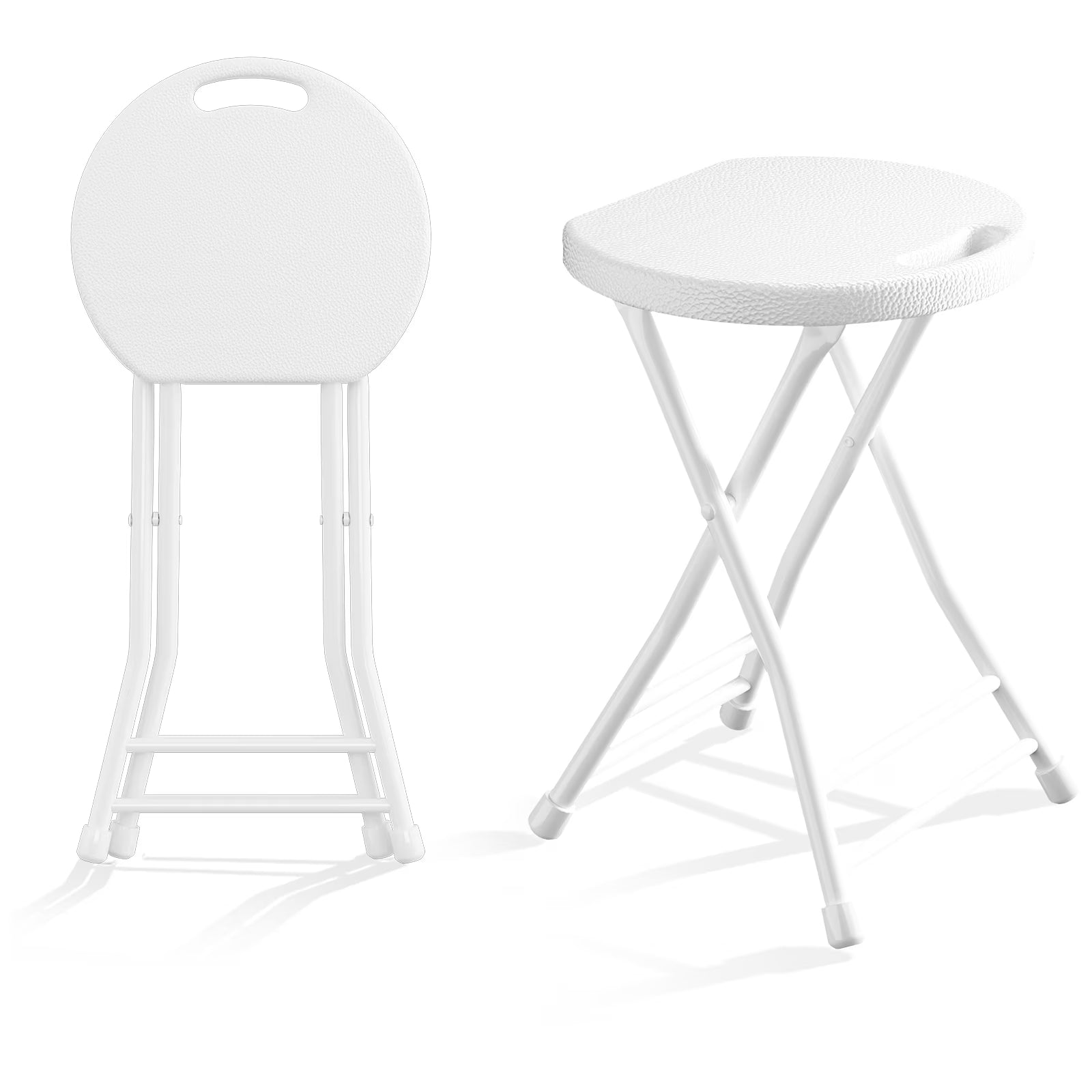 OROFULL 18 Inch Folding Stool 2 Pack, 600lbs Heavy Duty Foldable Bar Stool with Handle, Steel Frame Anti-Slip Folding Chair Indoor Outdoor, White