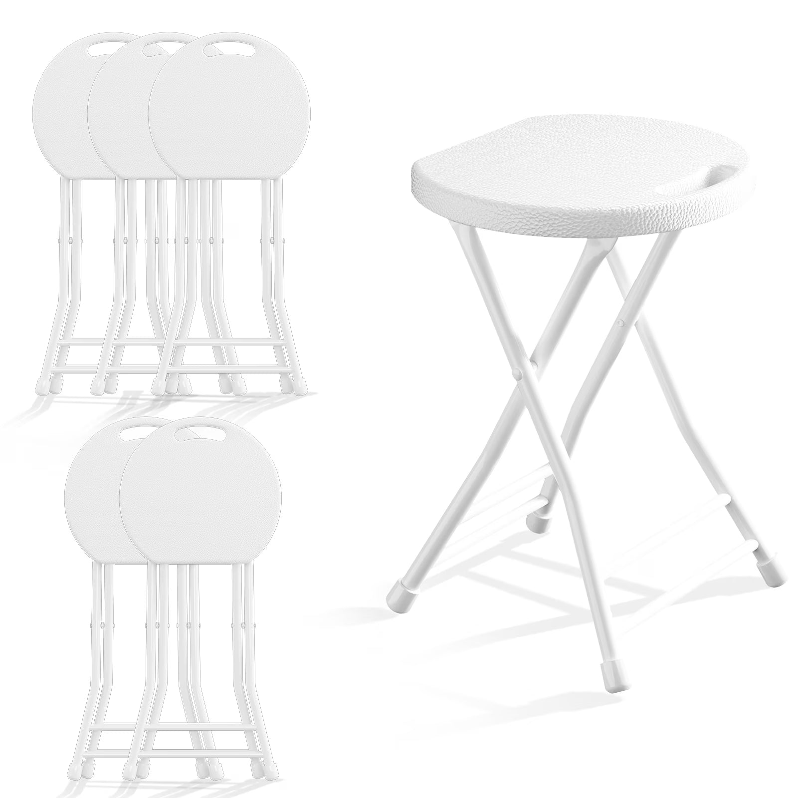 OROFULL 18 Inch Folding Stool 6 Pack, 600lbs Heavy Duty Foldable Bar Stool with Handle, Steel Frame Anti-Slip Folding Chair Indoor Outdoor, White