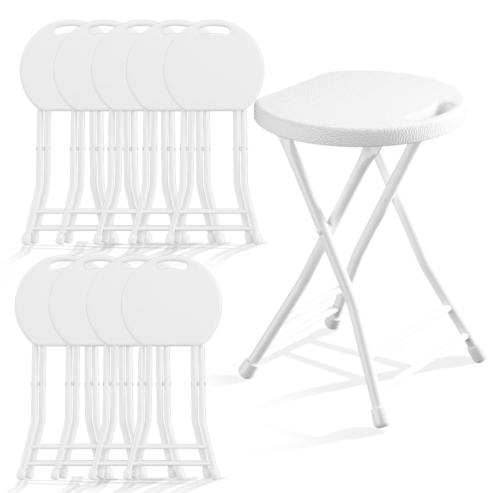 OROFULL 18 Inch Folding Stool 10 Pack, 600lbs Heavy Duty Foldable Bar Stool with Handle, Steel Frame Anti-Slip Folding Chair Indoor Outdoor, White