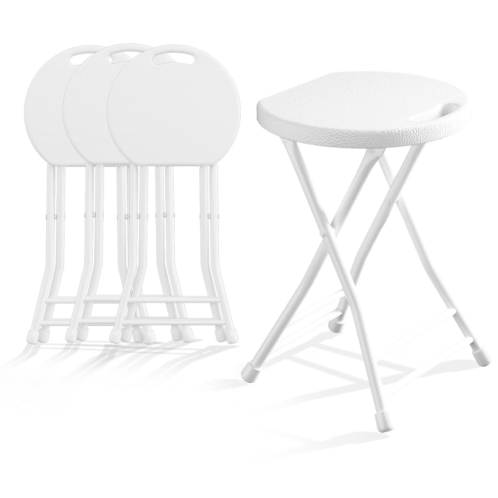 OROFULL 18 Inch Folding Stool 4 Pack, 600lbs Heavy Duty Foldable Bar Stool with Handle, Steel Frame Anti-Slip Folding Chair Indoor Outdoor, White