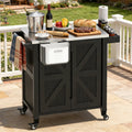 OROFULL Outdoor Grill Cart with Stainless Steel Tabletop, Movable BBQ Prep Table with Storage Cabinet & Lockable Wheels for Patio, Backyard, Black