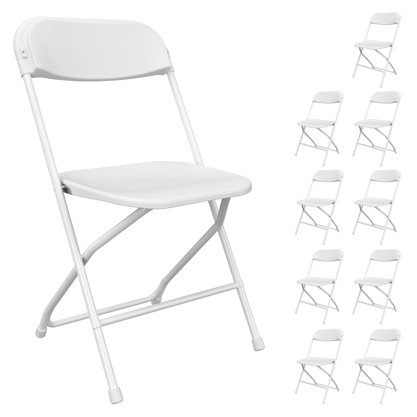 OROFULL 10 Pack Plastic Folding Chair, 350lb Capacity Stackable Event Chair with Steel Frame for Indoor Outdoor Wedding Party, White