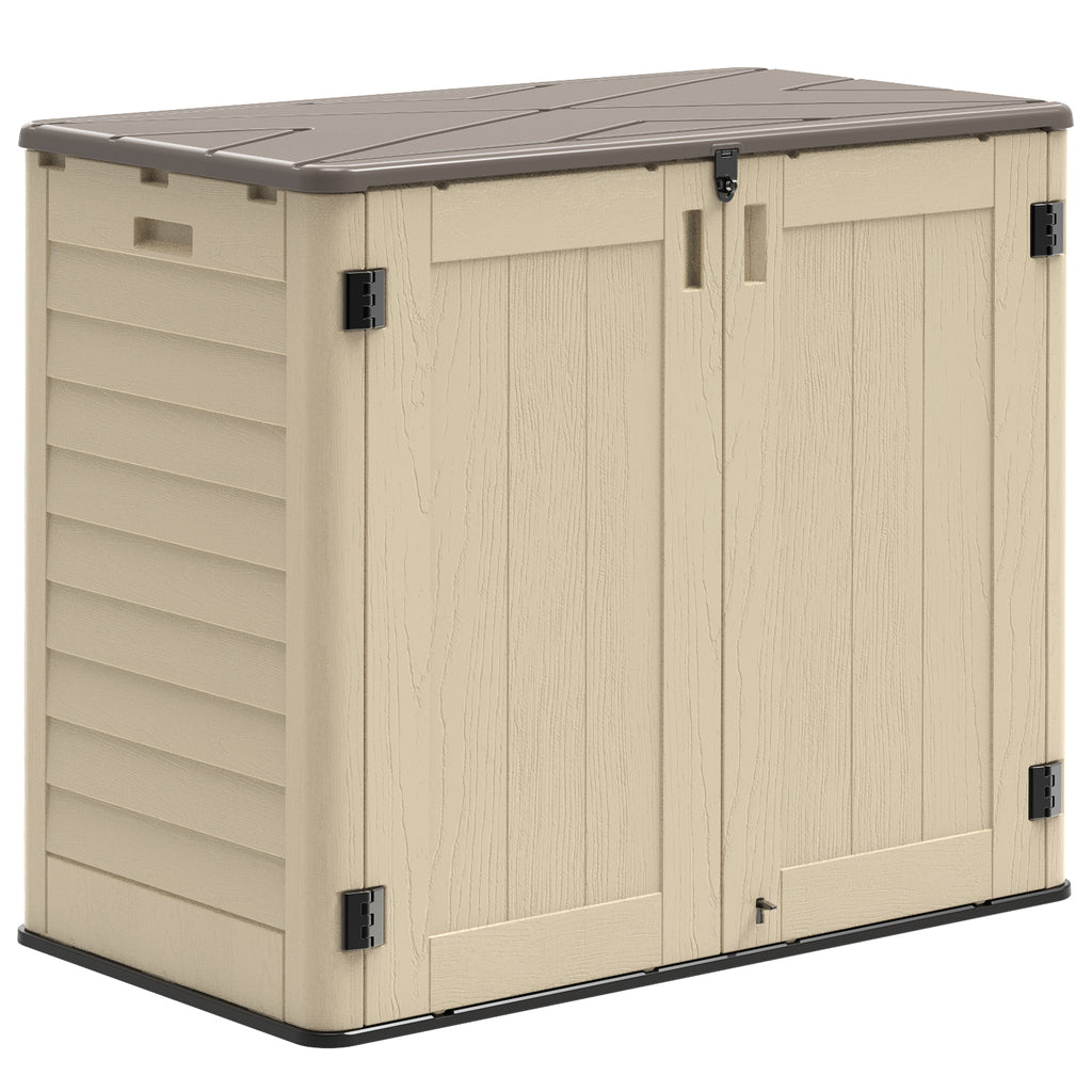 OROFULL 30 Cu.Ft Outdoor Storage Shed, Waterproof Resin Horizontal Cabinet with Lockable Doors for Patio, Backyard & Garden Tools, Khaki