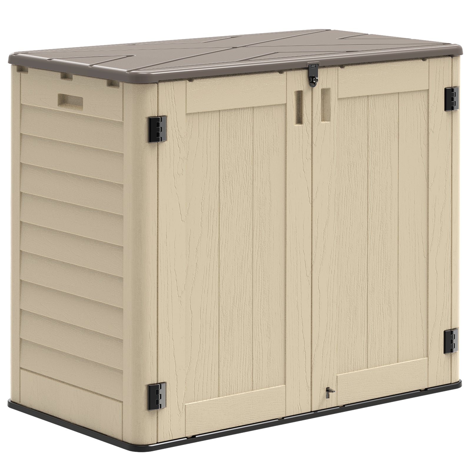 OROFULL 30 Cu.Ft Outdoor Storage Shed, Waterproof Resin Horizontal Cabinet with Lockable Doors for Patio, Backyard & Garden Tools, Khaki