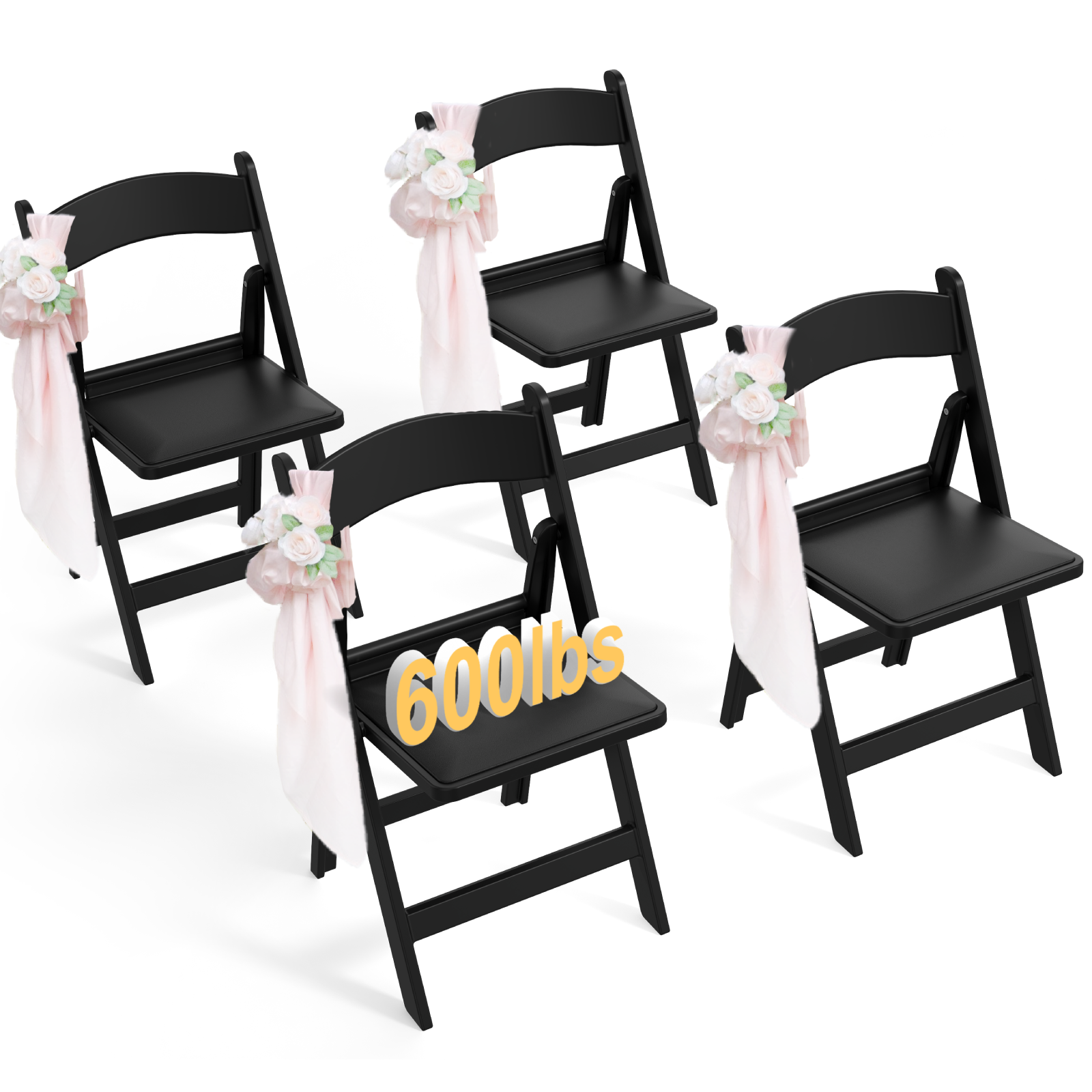 OROFULL 4 Pack Black Resin Folding Chairs with Cushioned Seat, Heavy Duty Foldable Chair for Wedding Party Event Home Indoor Outdoor Use