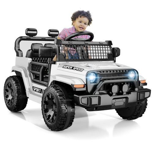 OROFULL 12V Electric Ride On Car, Kids Ride On Truck Toy with Remote Control, Double Doors and Music for Toddlers, Boys and Girls,White