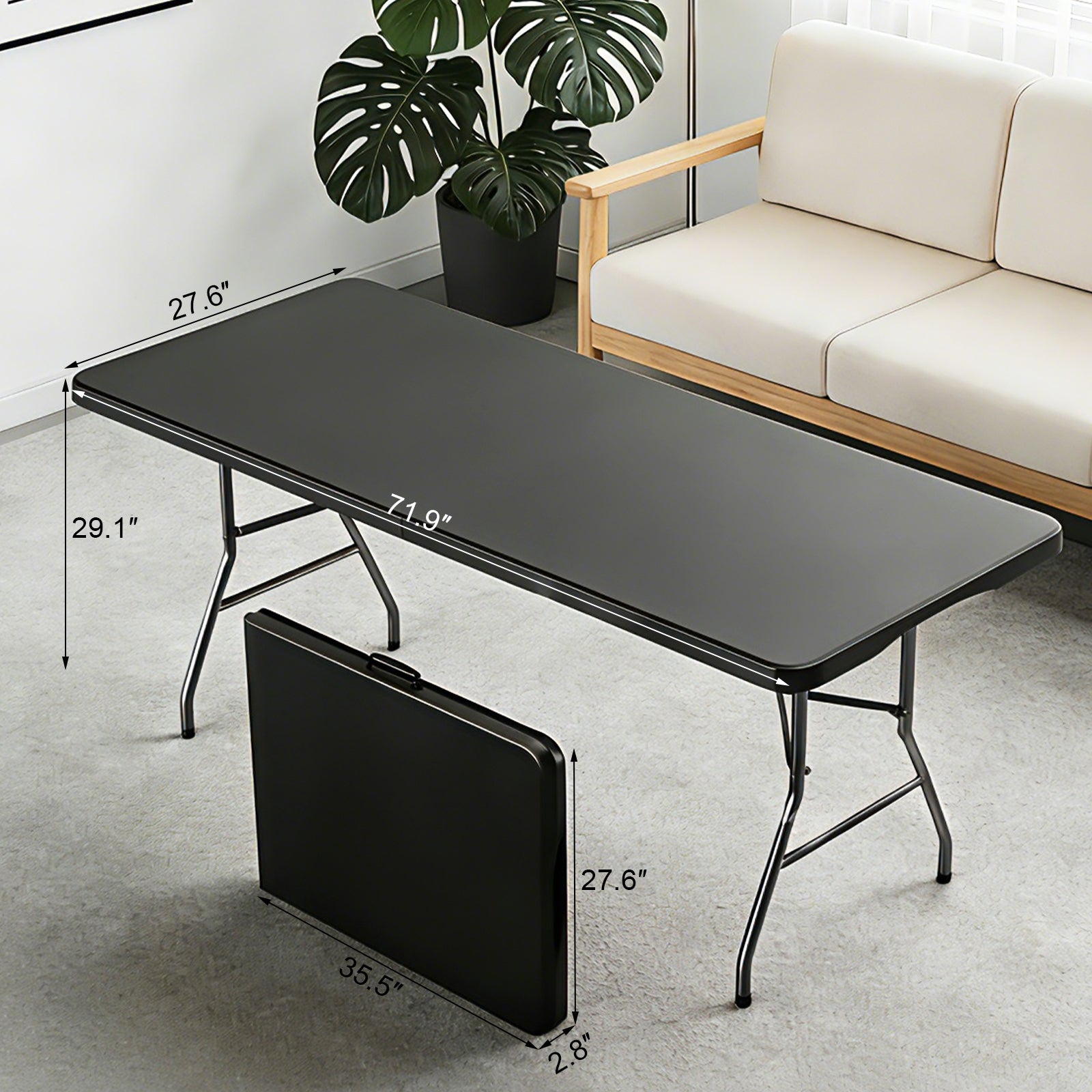 OROFULL 6ft Folding Table, Heavy Duty Portable Plastic Utility Table with Carry Handle, Waterproof Foldable Table for Party Camping Picnic Dining Indoor Outdoor, Black