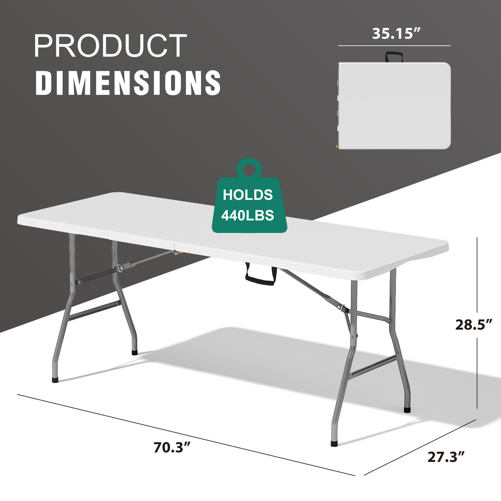 OROFULL 6ft Folding Table, Heavy Duty Portable Plastic Utility Table with Carry Handle, Waterproof Foldable Table for Party Camping Picnic Dining Indoor Outdoor, White