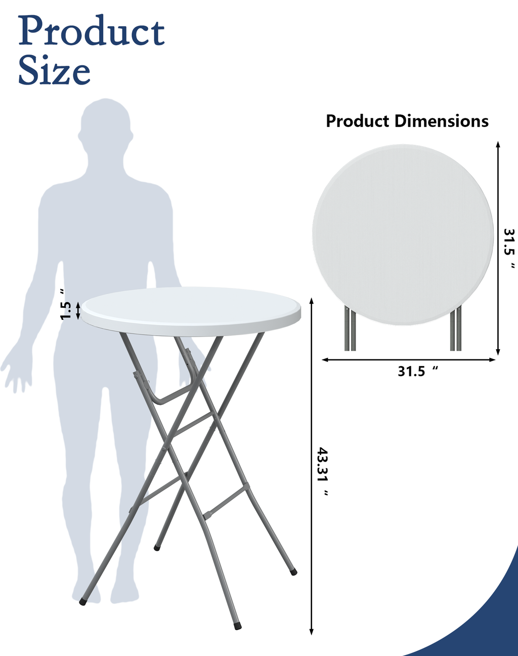 OROFULL 32 Inch Round Bar Height Folding Table 2 Pack, Portable High Top Table with Locking Legs for Indoor Outdoor Party Bistro Event, White