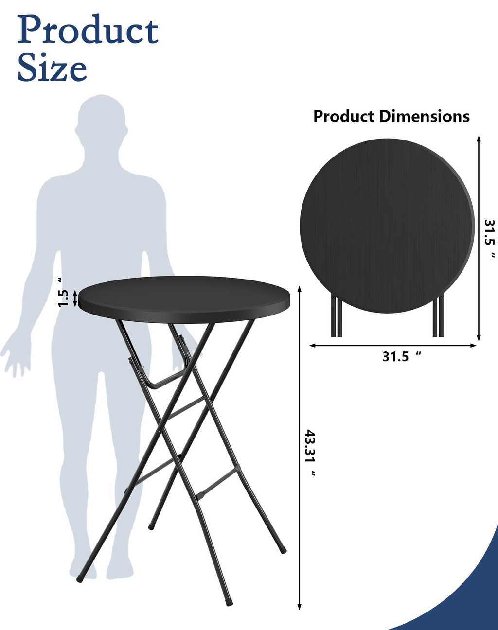 OROFULL 32 Inch Round Bar Height Folding Table, Portable High Top Table with Locking Legs for Indoor Outdoor Party Bistro Event, Black