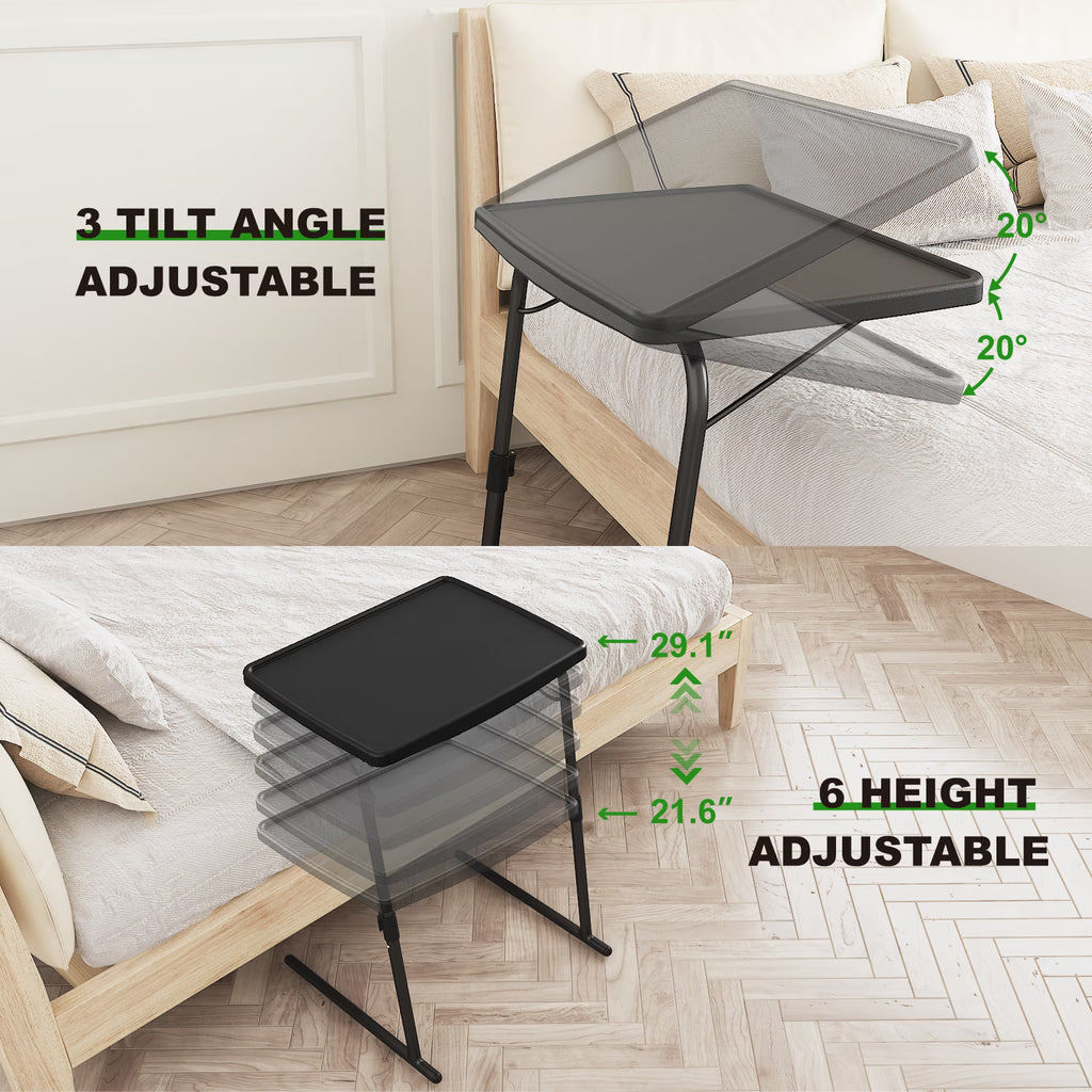 OROFULL Adjustable Folding TV Tray Table, 6 Height & 3 Tilt Angle Couch Desk with XL Surface, Portable Laptop Table for Eating & Working, Black