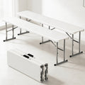 OROFULL 6FT Plastic Folding Bench 2 Pack, HDPE Portable Foldable Bench with Steel Frame for Outdoor Camping Picnic Party Dining, White