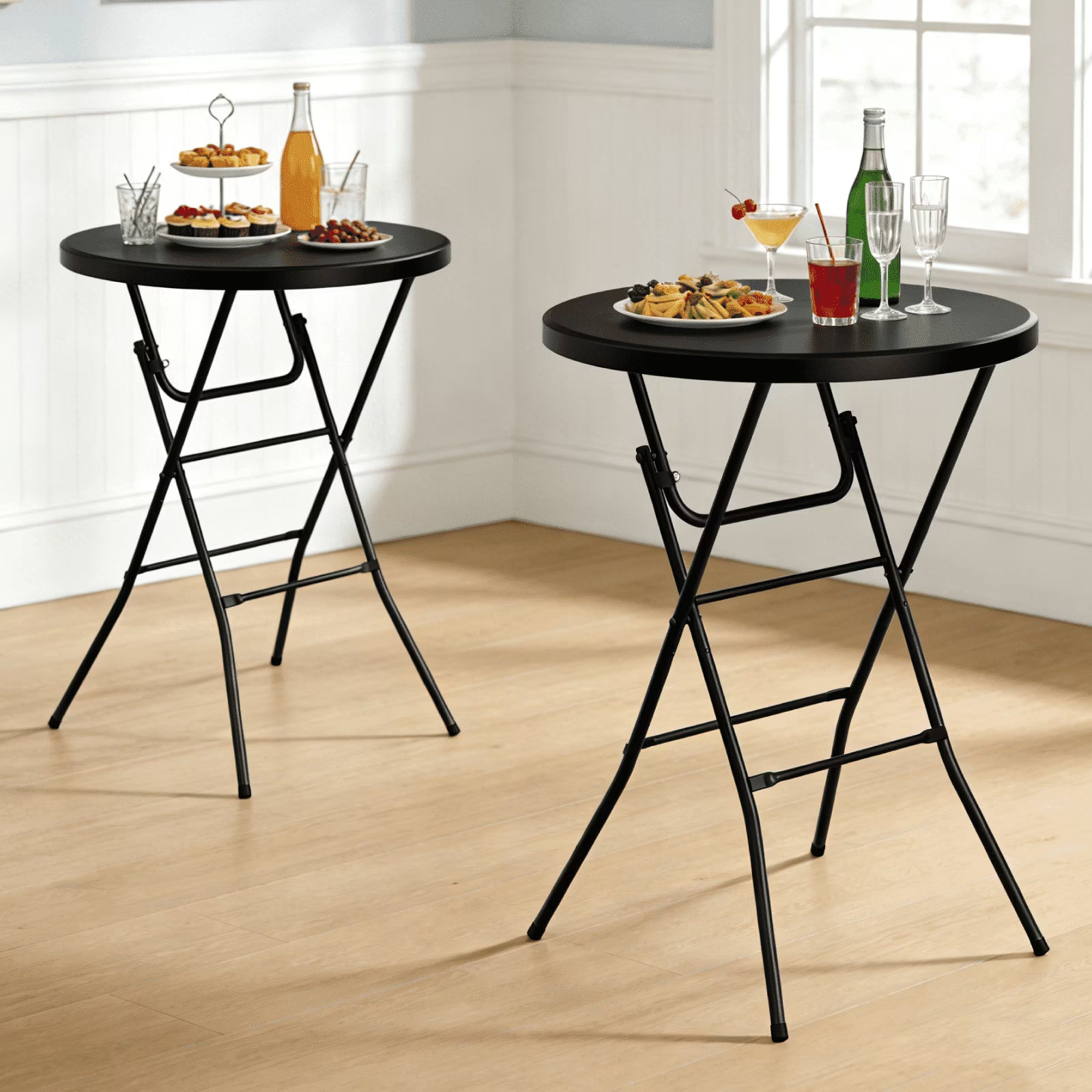 OROFULL 32 Inch Round Bar Height Folding Table 2 Pack, Portable High Top Table with Locking Legs for Indoor Outdoor Party Bistro Event, Black
