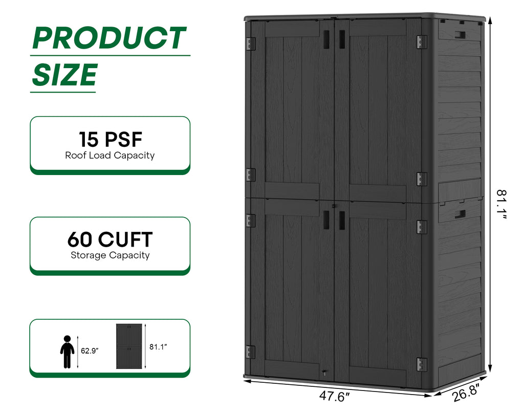 OROFULL 5x3 FT Outdoor Storage Shed, Waterproof Resin Tool Shed with Lockable Door & Reinforced Floor, All-Weather Shed for Patio Garage Garden Black