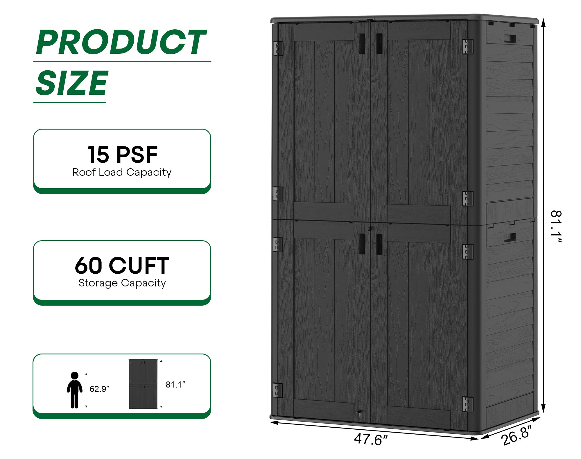 OROFULL 5x3 FT Outdoor Storage Shed, Waterproof Resin Tool Shed with Lockable Door & Reinforced Floor, All-Weather Shed for Patio Garage Garden Black