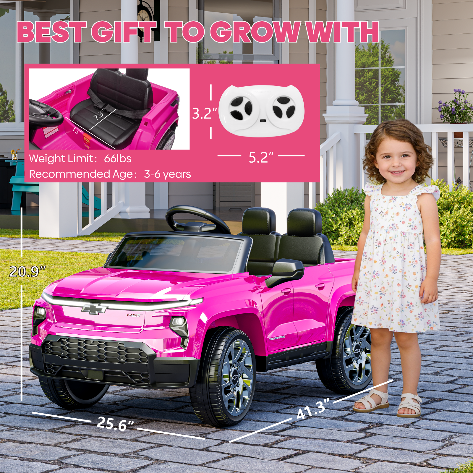OROFULL 24V Licensed Chevrolet Electric Ride On Car with Remote, LED Lights, MP3, Safety Belt for Toddlers, Boys and Girls,Pink