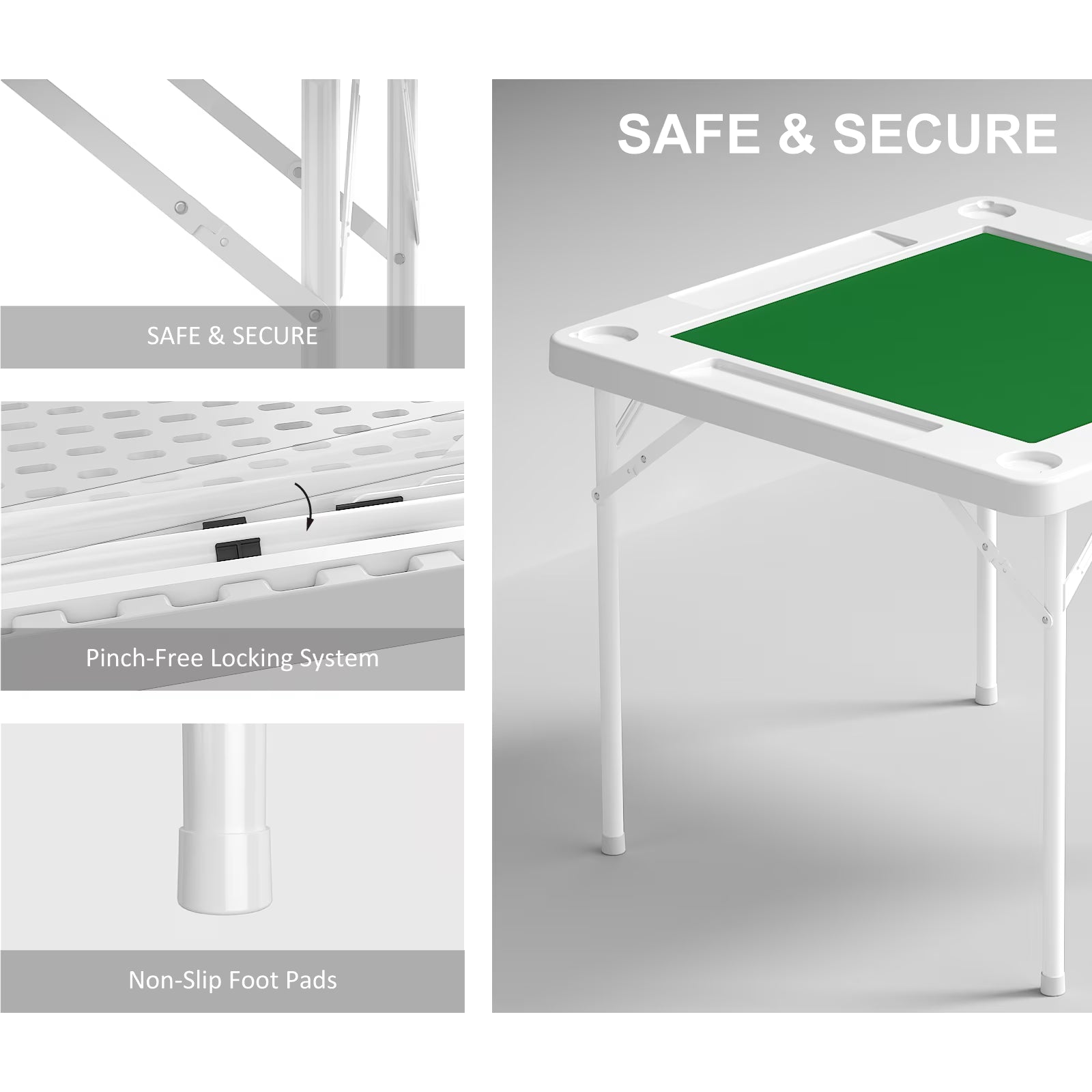 OROFULL Square Mahjong Table, 35.4" Folding Game Table with Green Felt & Cup Holders, Portable 4-Player Multi-Game Table for Poker Dominoes and Puzzles