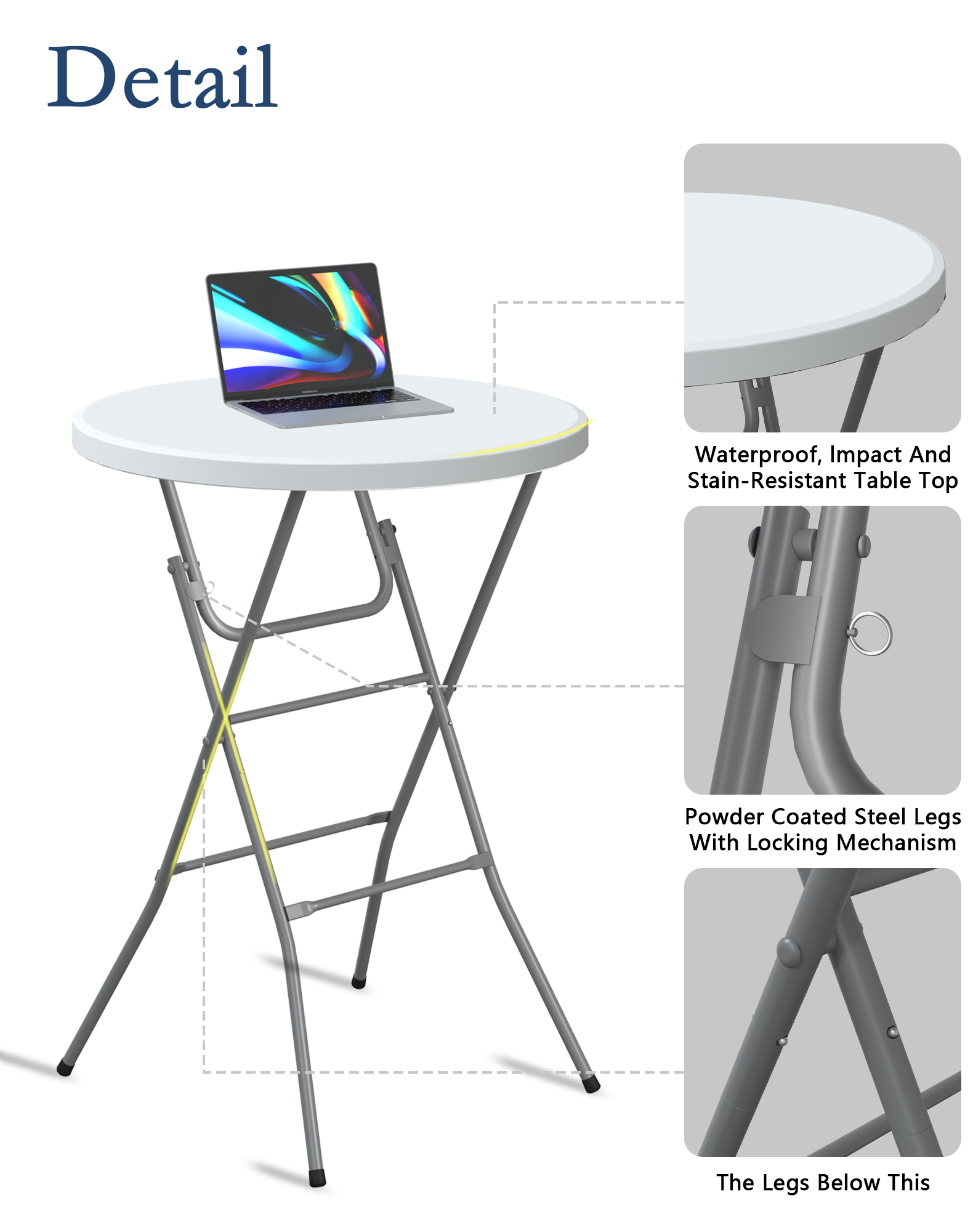 OROFULL 32 Inch Round Bar Height Folding Table 2 Pack, Portable High Top Table with Locking Legs for Indoor Outdoor Party Bistro Event, White