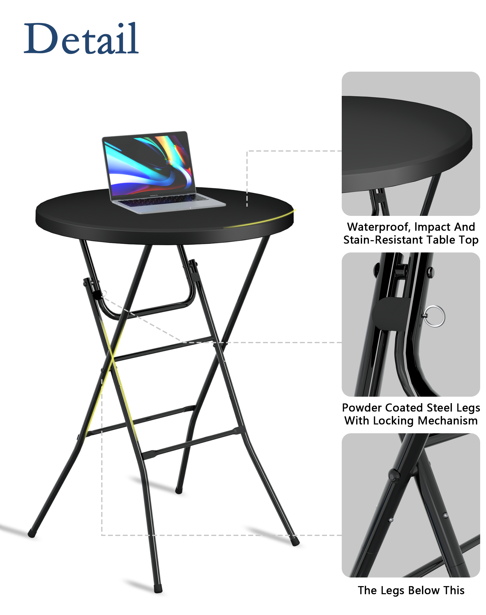 OROFULL 32 Inch Round Bar Height Folding Table 2 Pack, Portable High Top Table with Locking Legs for Indoor Outdoor Party Bistro Event, Black