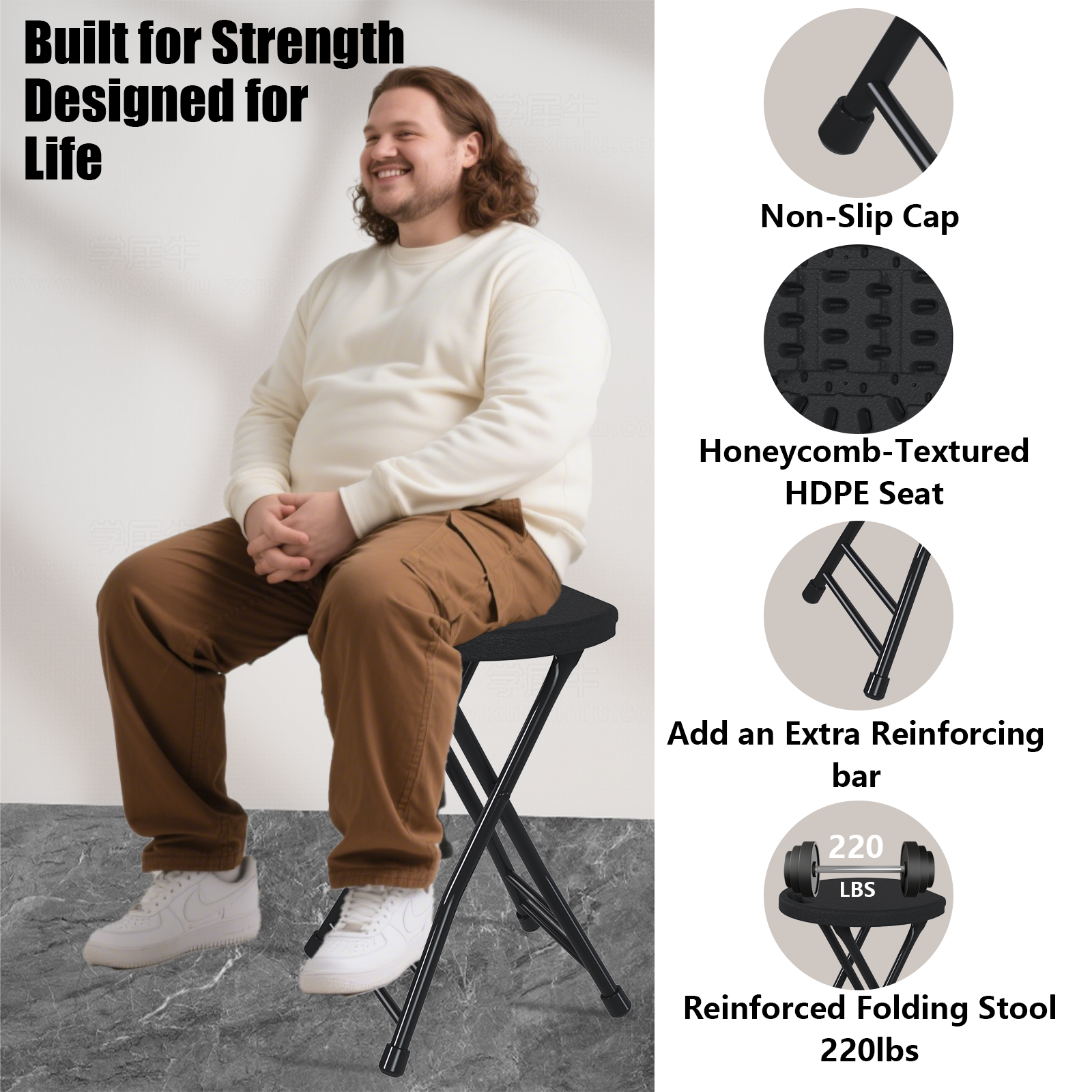 OROFULL 18 Inch Folding Stool 6 Pack, 600lbs Heavy Duty Foldable Bar Stool with Handle, Steel Frame Anti-Slip Folding Chair Indoor Outdoor, Black