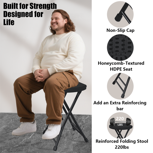 OROFULL 18 Inch Folding Stool 6 Pack, 600lbs Heavy Duty Foldable Bar Stool with Handle, Steel Frame Anti-Slip Folding Chair Indoor Outdoor, Black