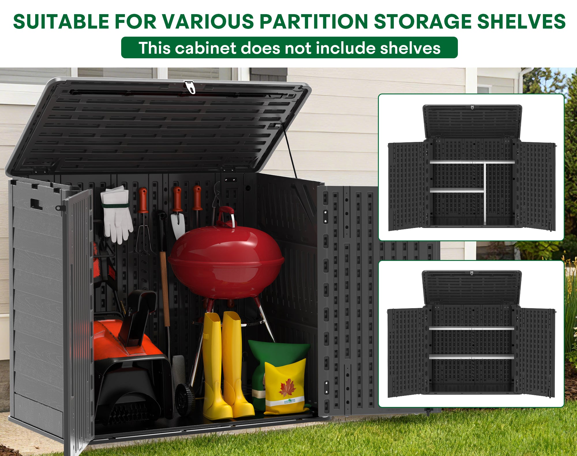 OROFULL 30 Cu.Ft Outdoor Storage Shed, Waterproof Resin Horizontal Cabinet with Lockable Doors for Patio, Backyard & Garden Tools, Black