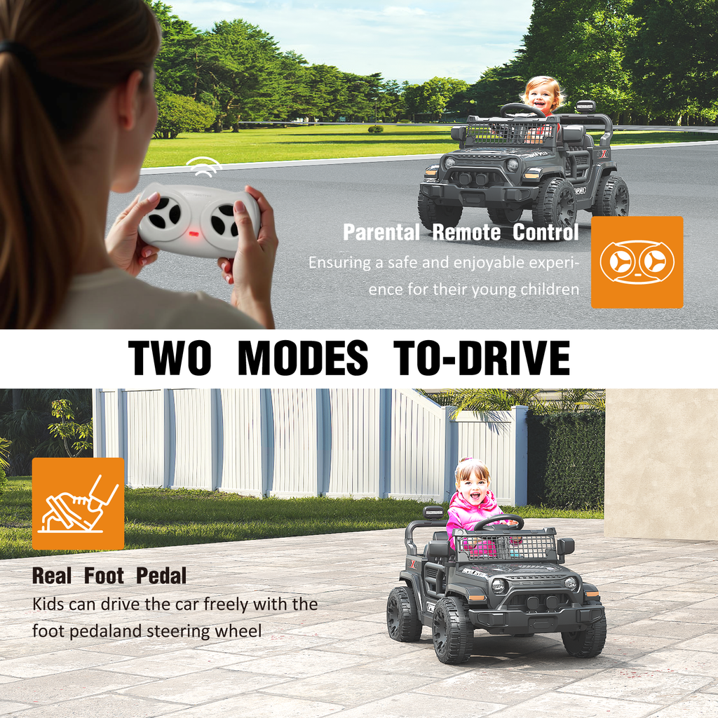 OROFULL 12V Electric Ride On Car, Kids Ride On Truck Toy with Remote Control, Double Doors and Music for Toddlers, Boys and Girls,Black
