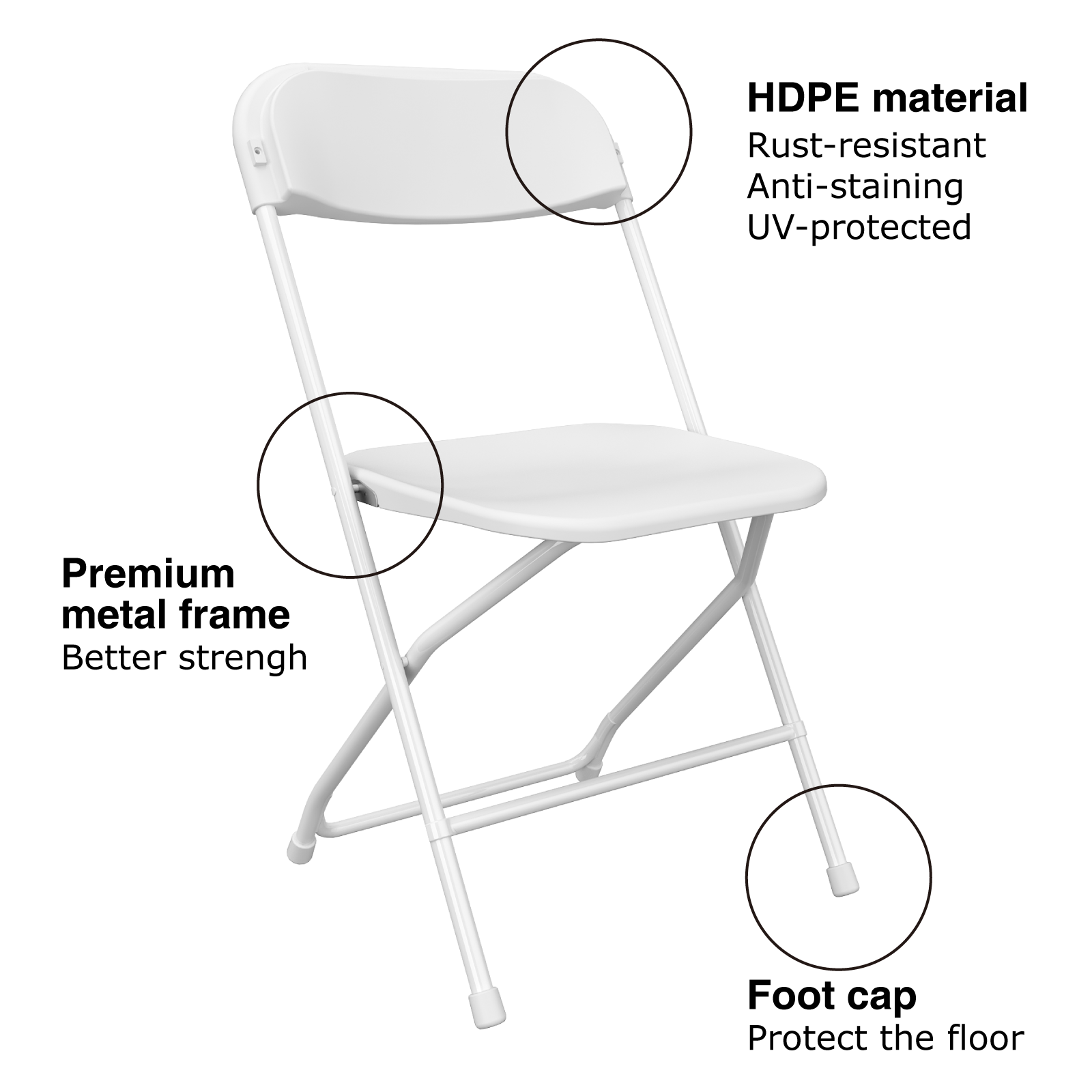 OROFULL 10 Pack Plastic Folding Chair, 350lb Capacity Stackable Event Chair with Steel Frame for Indoor Outdoor Wedding Party, White
